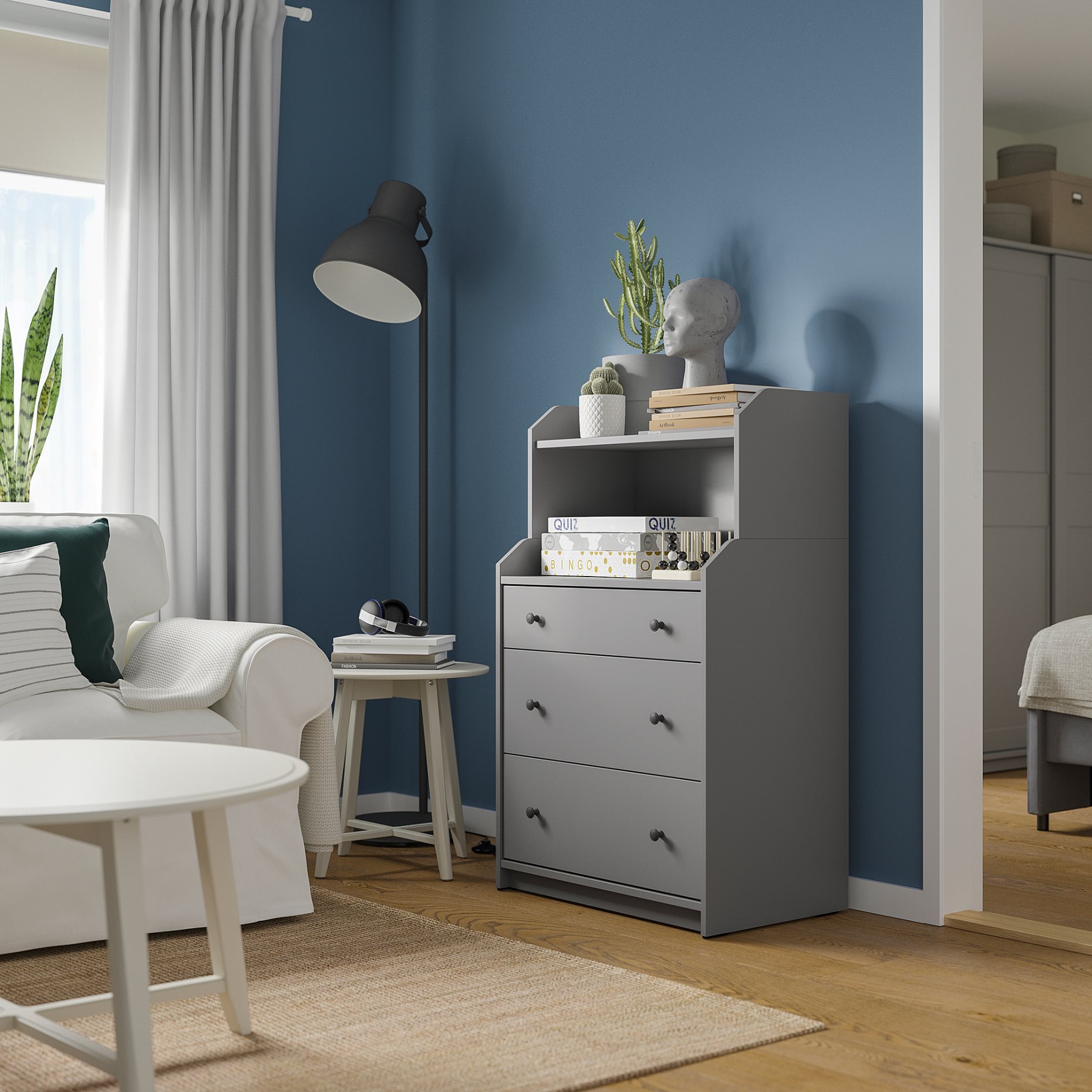 HAUGA, chest of 3 drawers with shelf, 70x46x116 cm, 305.815.25