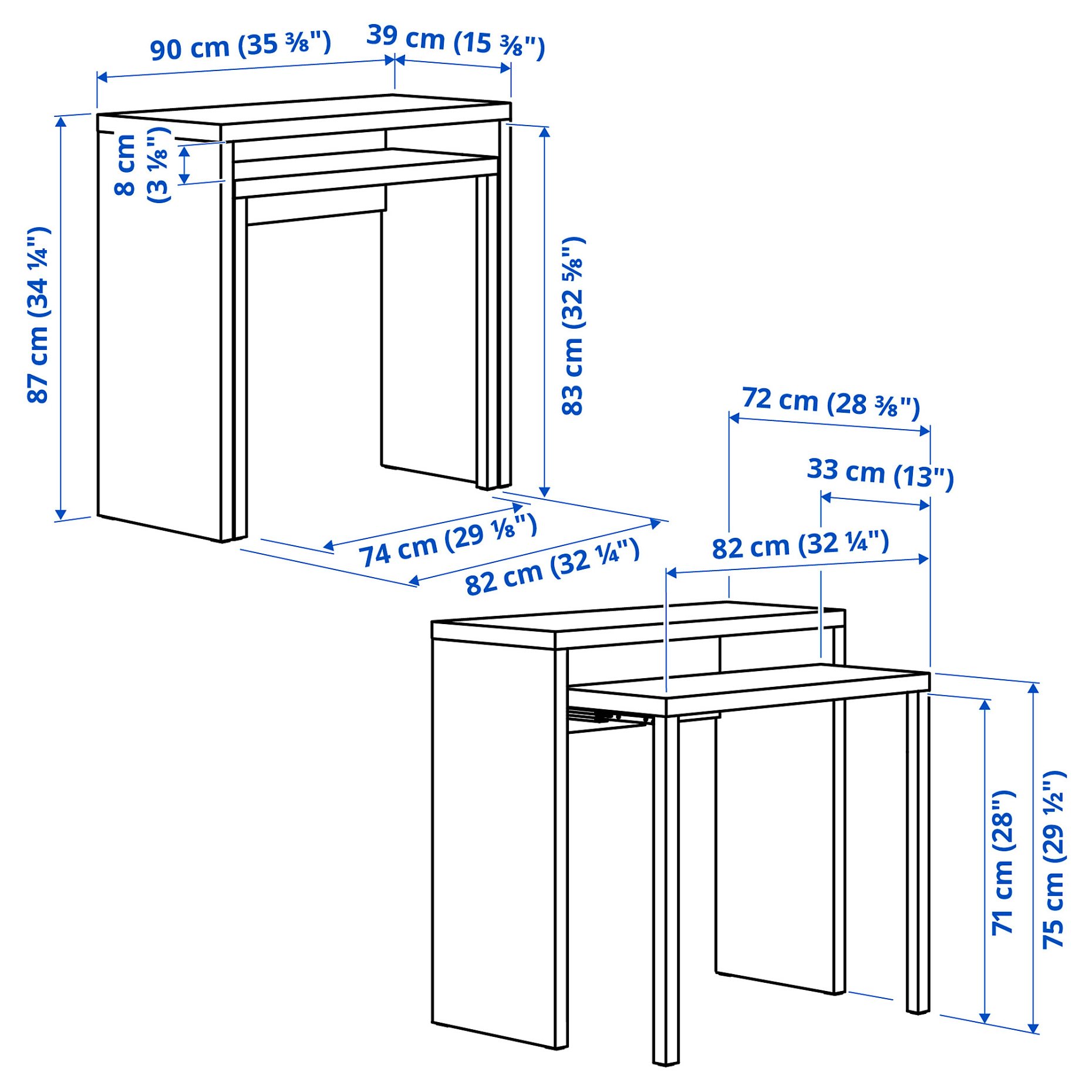LÄNGDHOPP, pull-out desk, 90x39/71 cm, 305.870.80