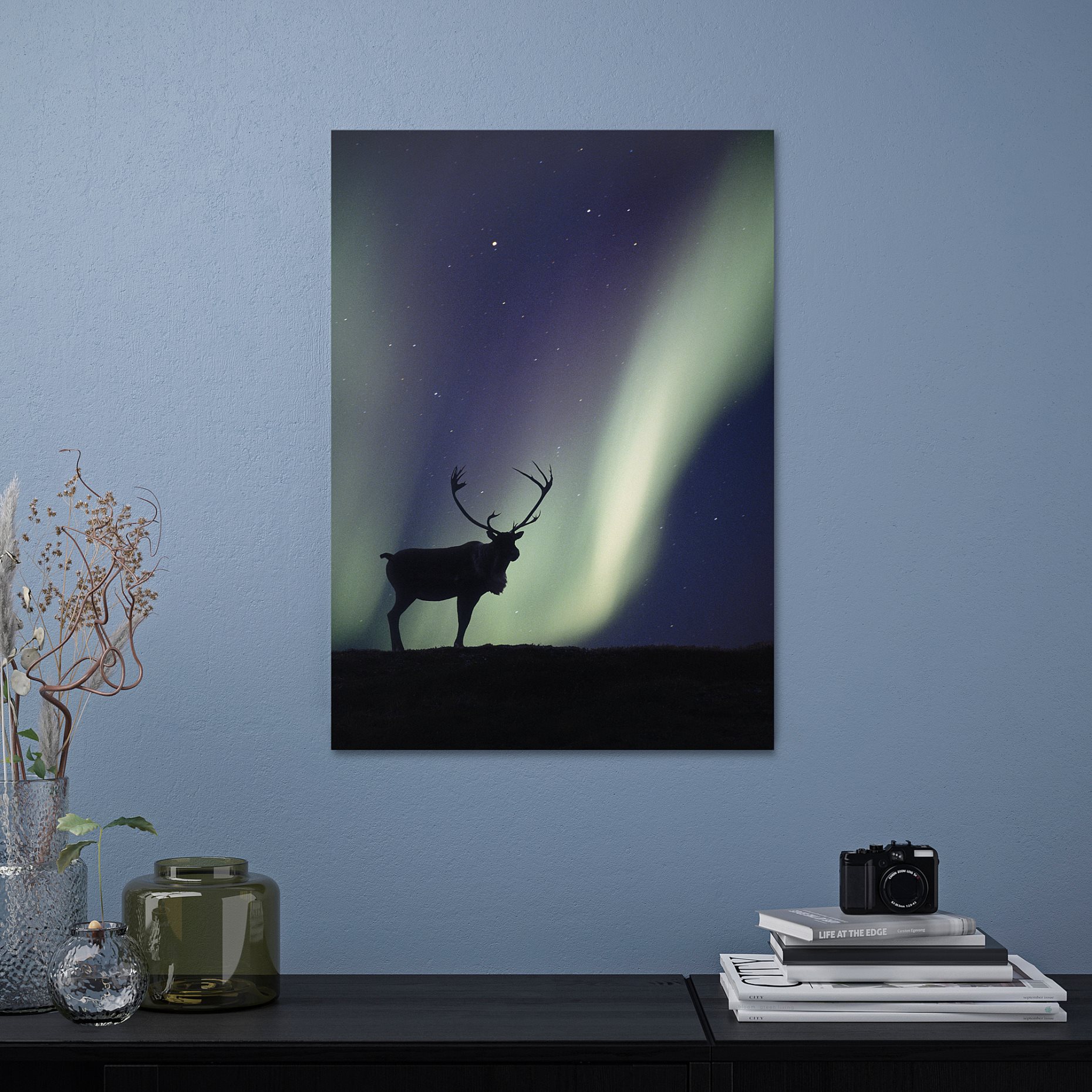 PJÄTTERYD, picture/northern lights deer, 50x70 cm, 306.187.84