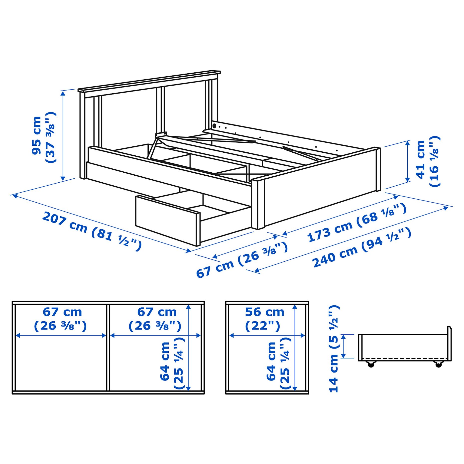 SONGESAND, σκελετός κρεβατιού με 2 κουτιά αποθήκευσης, 160X200 cm, 392.411.12