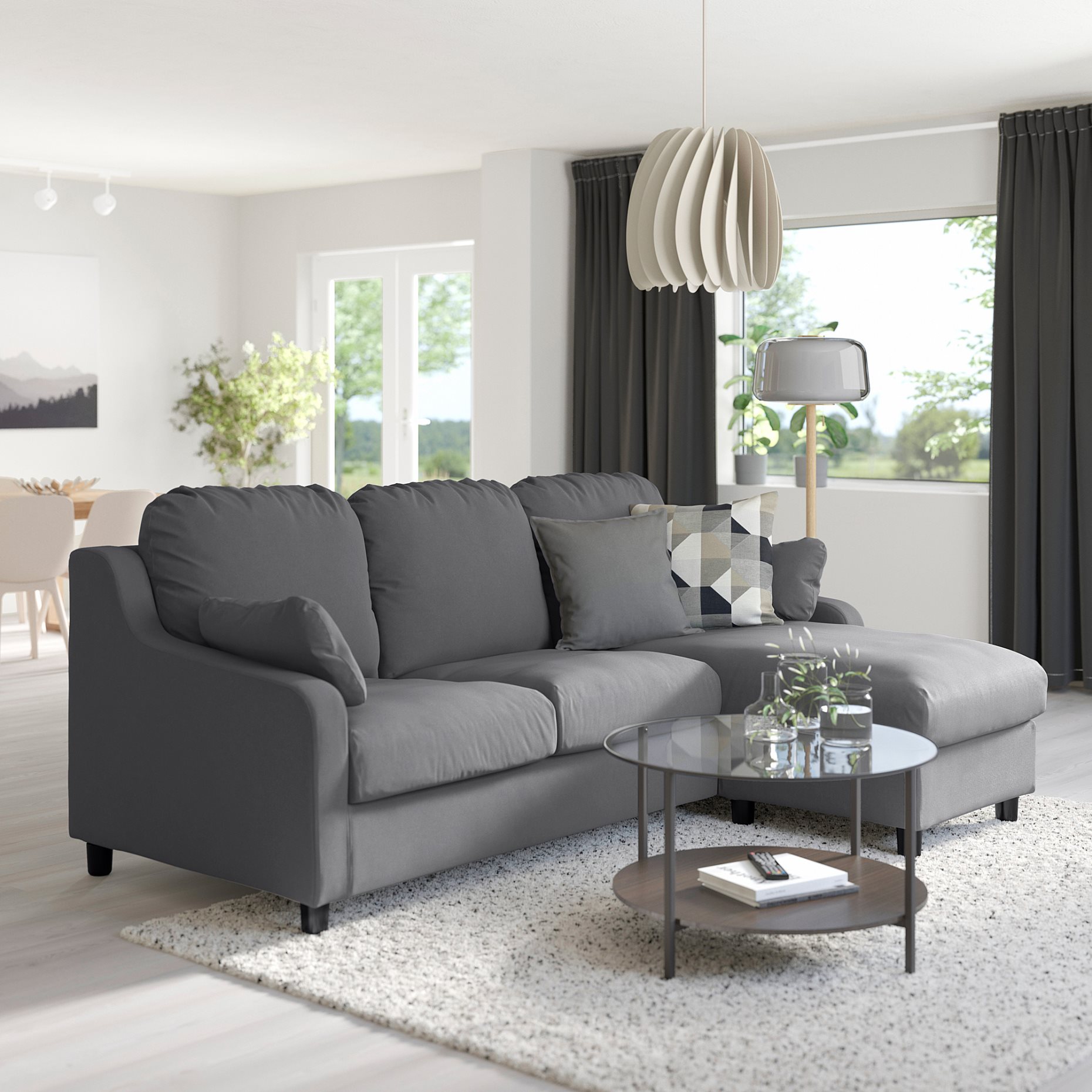 VINLIDEN, 3-seat sofa with chaise longue, 393.046.75