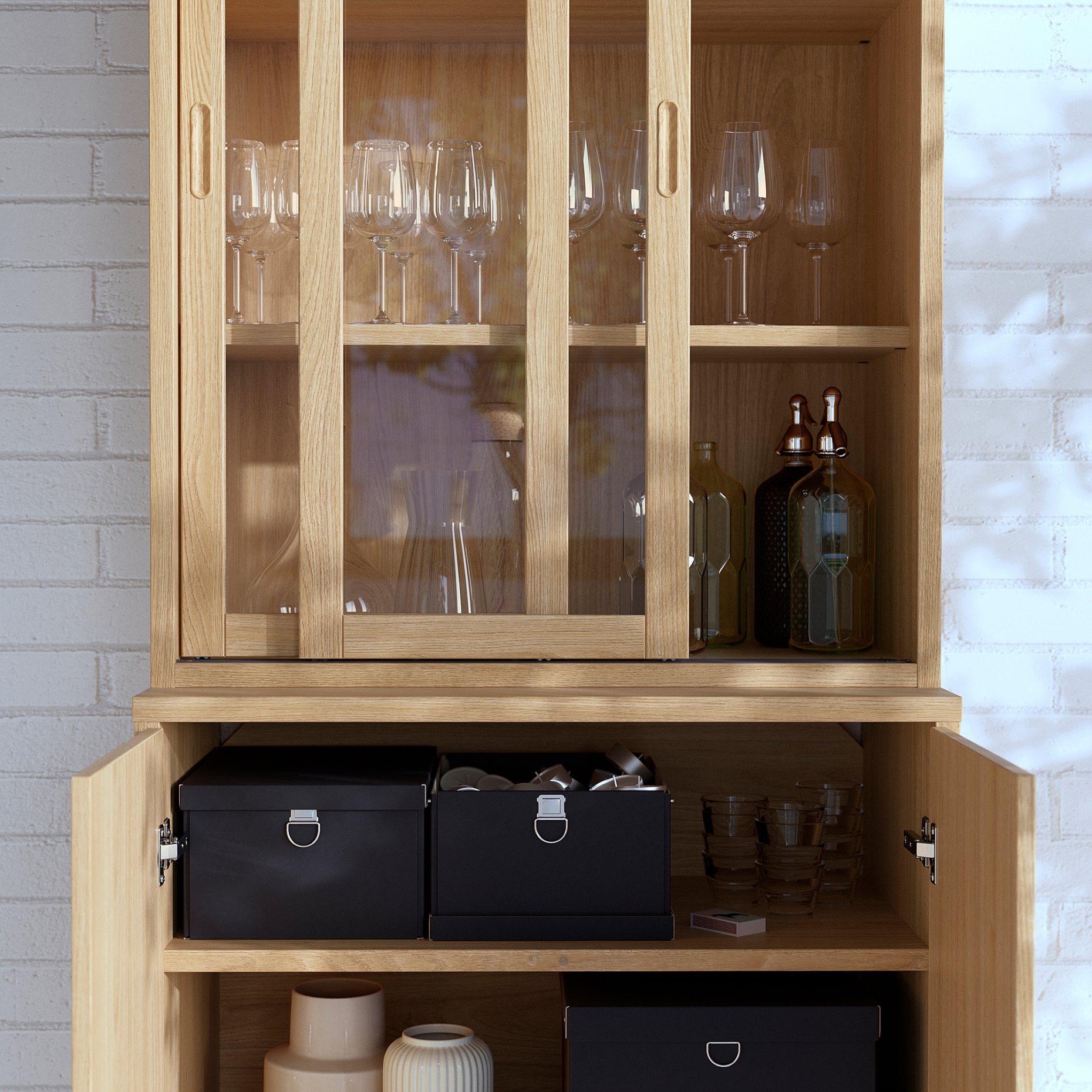TONSTAD, storage combination with sliding glass doors, 82x201 cm, 395.150.55
