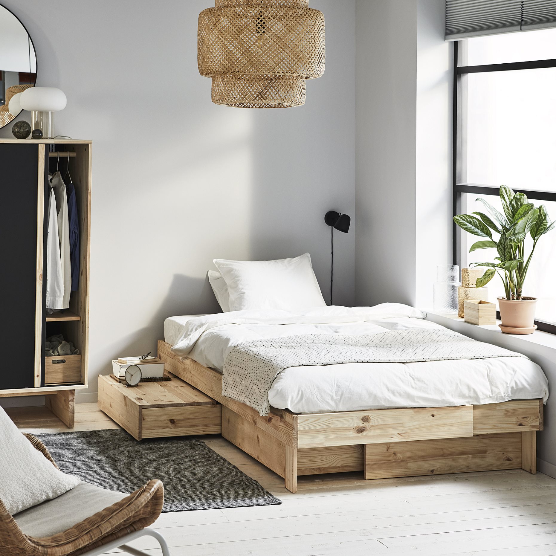 GLAMBERGET, bed frame with storage and mattress, 120x200 cm, 395.684.78
