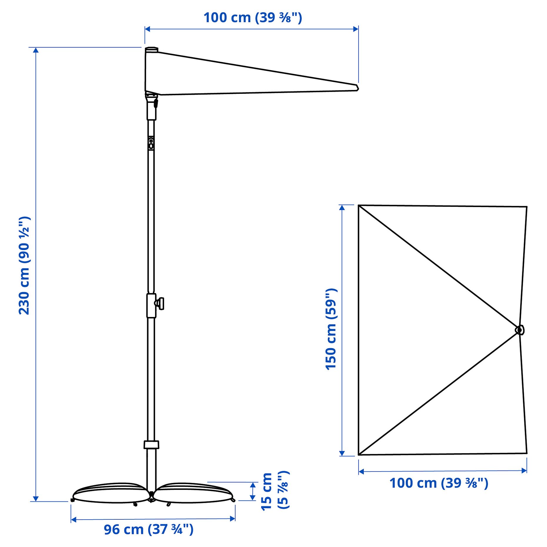 LILLEÖ/IGGÖN, ομπρέλα ήλιου με βάση, 150x100 cm, 395.762.04