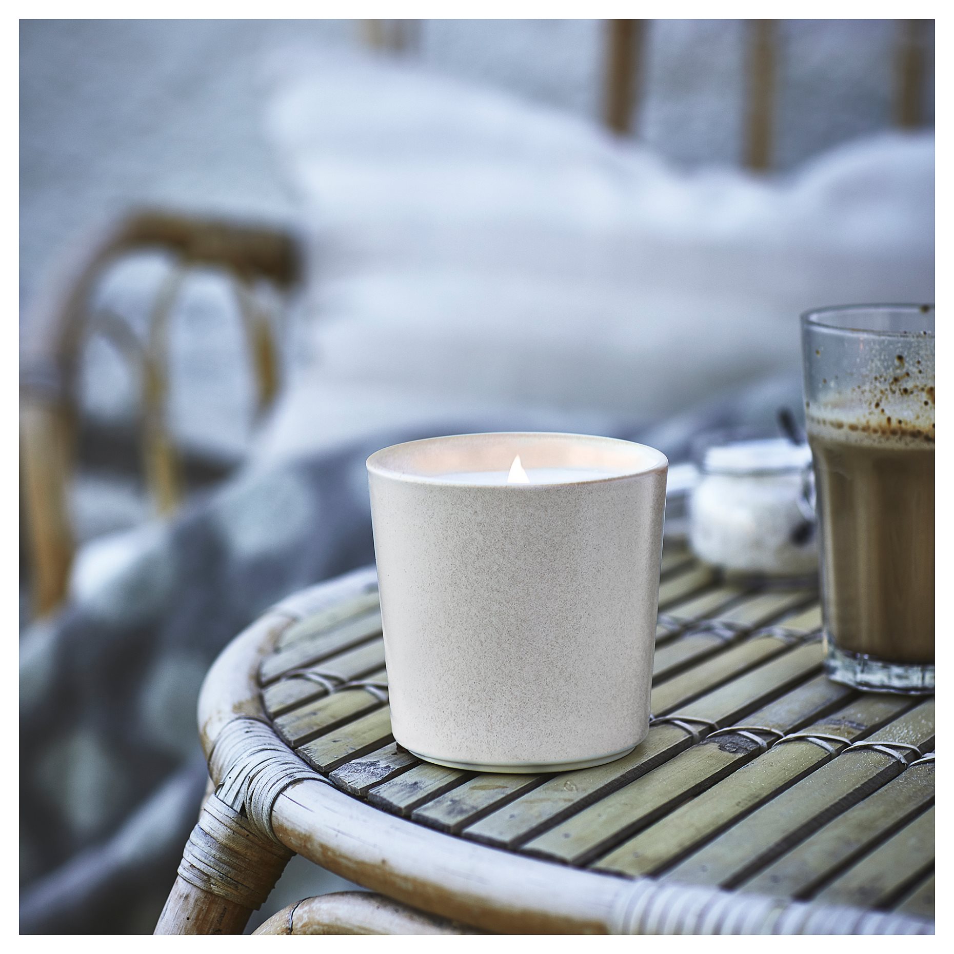 JÄMLIK, scented candle in ceramic jar/Vanilla, 50 hr, 405.021.94