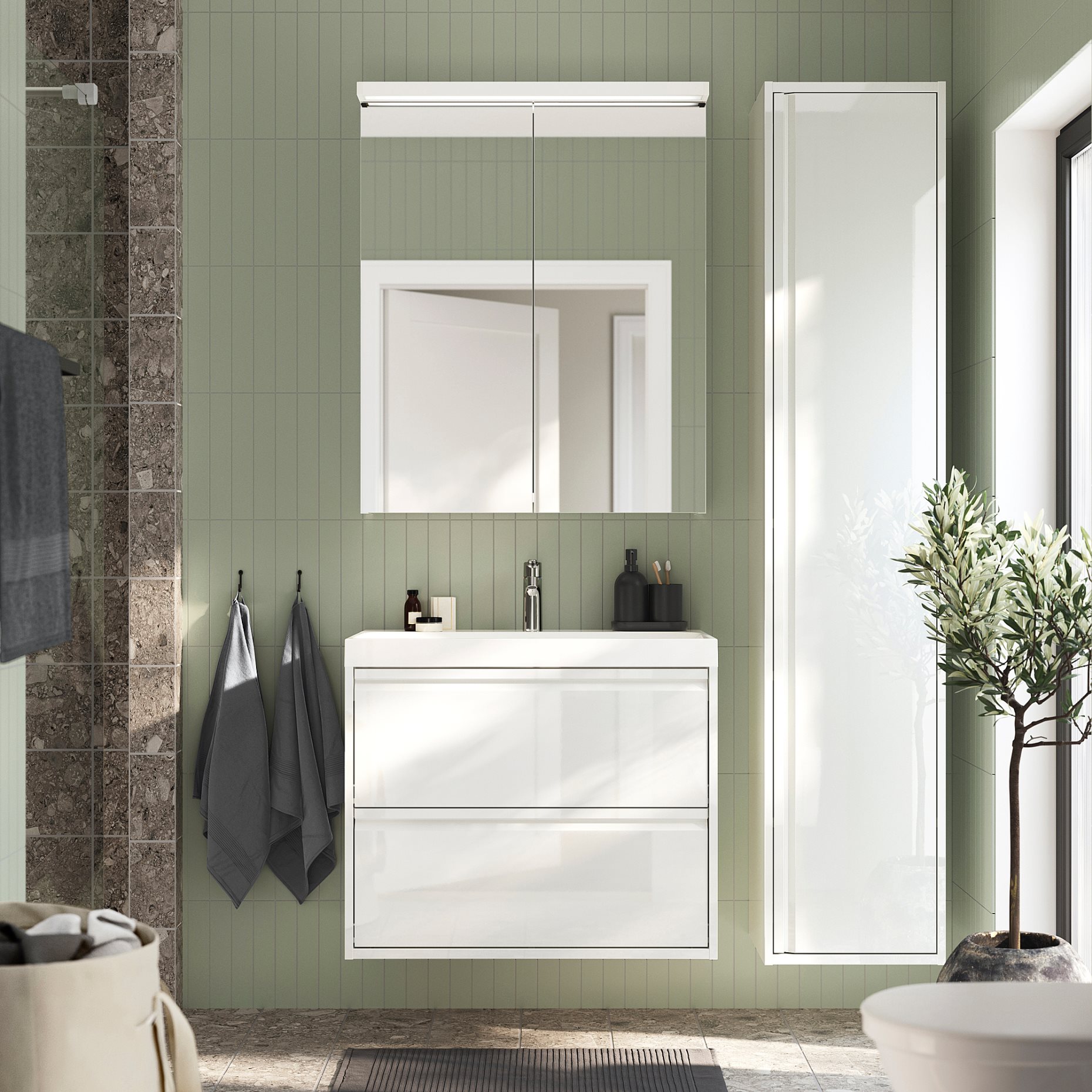 ANGSJON, high cabinet with door/high-gloss, 40x35x195 cm, 405.350.81