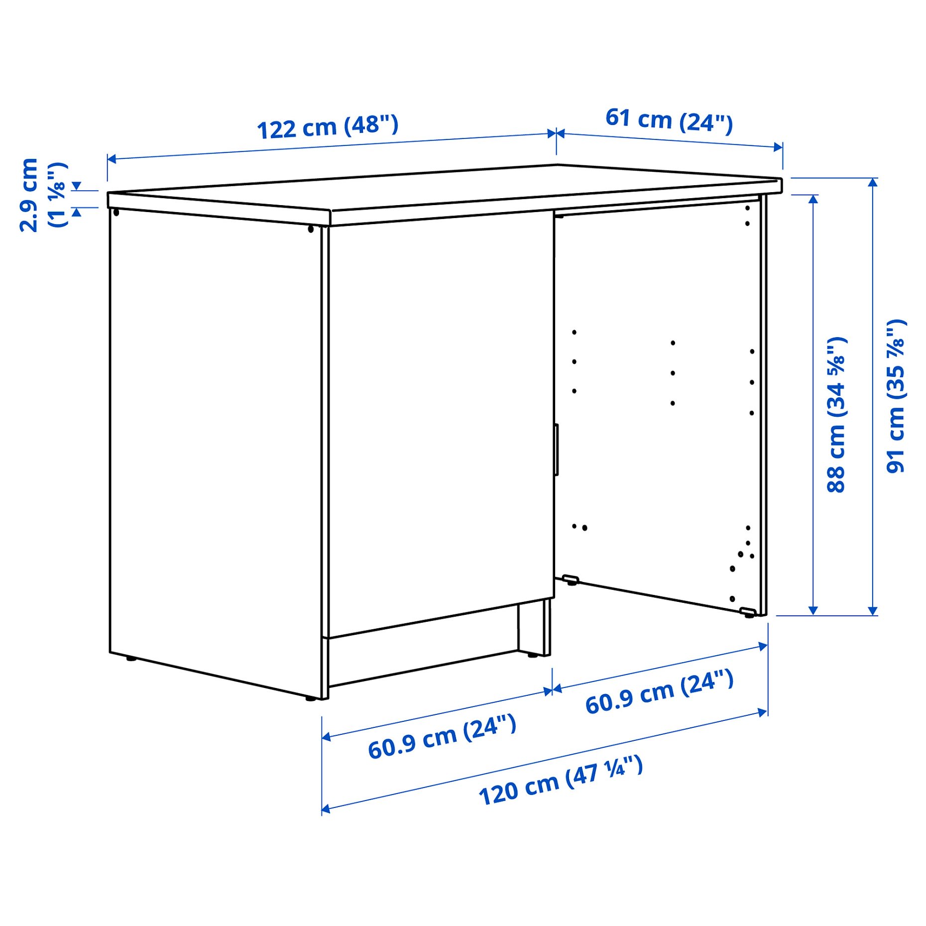 KNOXHULT, base cabinet with door and niche, 120x61x91 cm, 406.042.44
