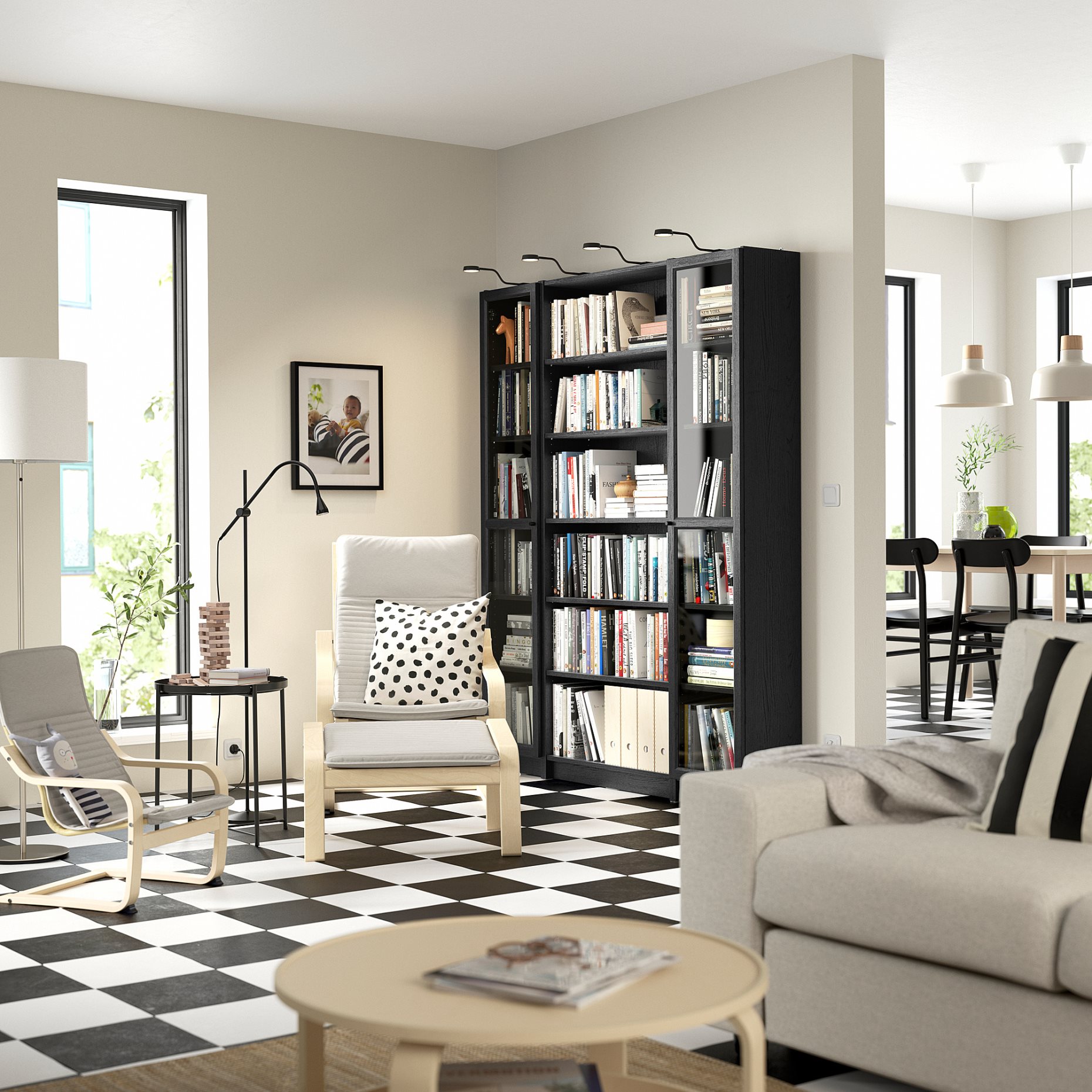 BILLY/OXBERG, bookcase combination with glass doors, 160x202 cm, 494.835.39