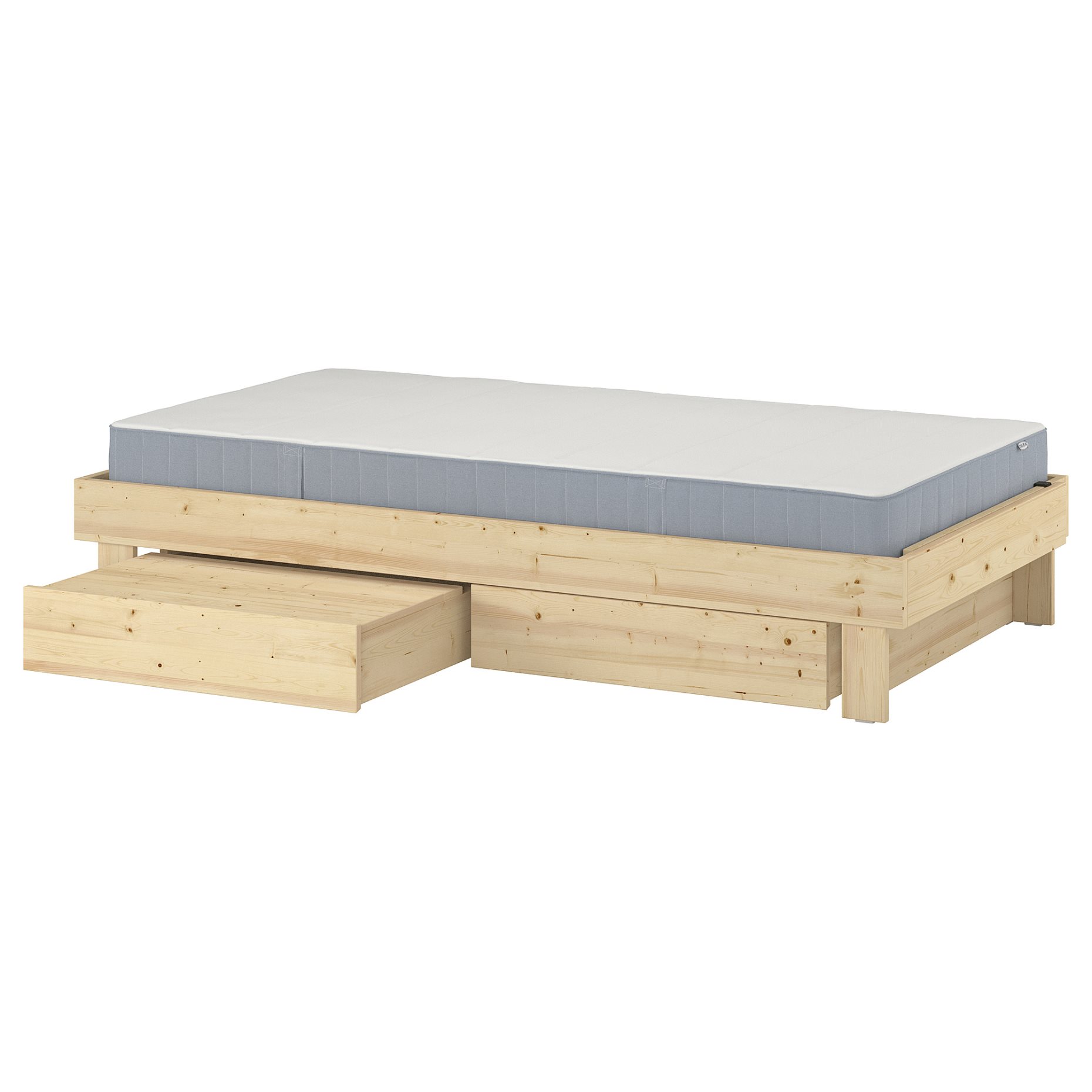 GLAMBERGET, bed frame with storage and mattress, 90x200 cm, 495.684.73