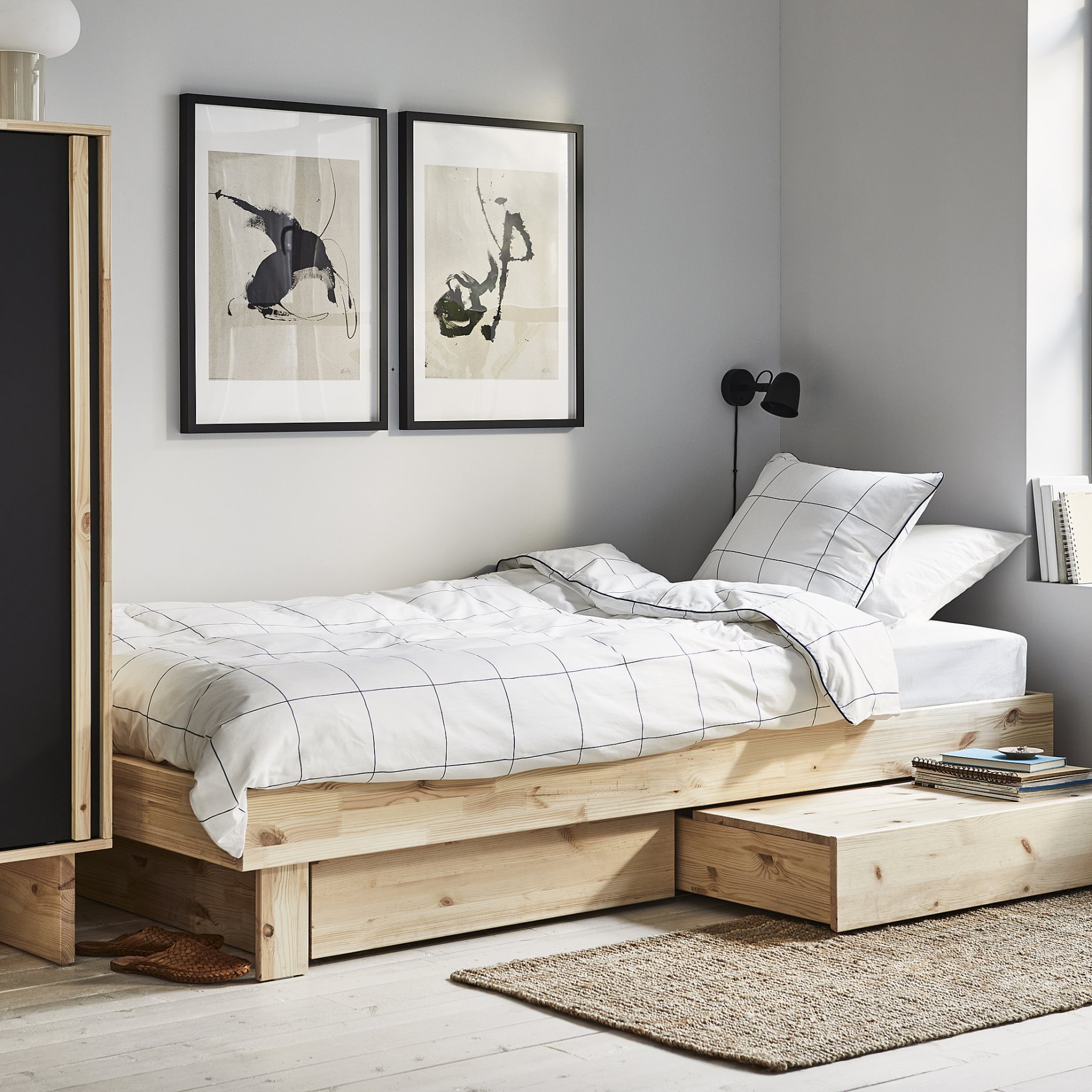 GLAMBERGET, bed frame with storage and mattress, 90x200 cm, 495.684.92