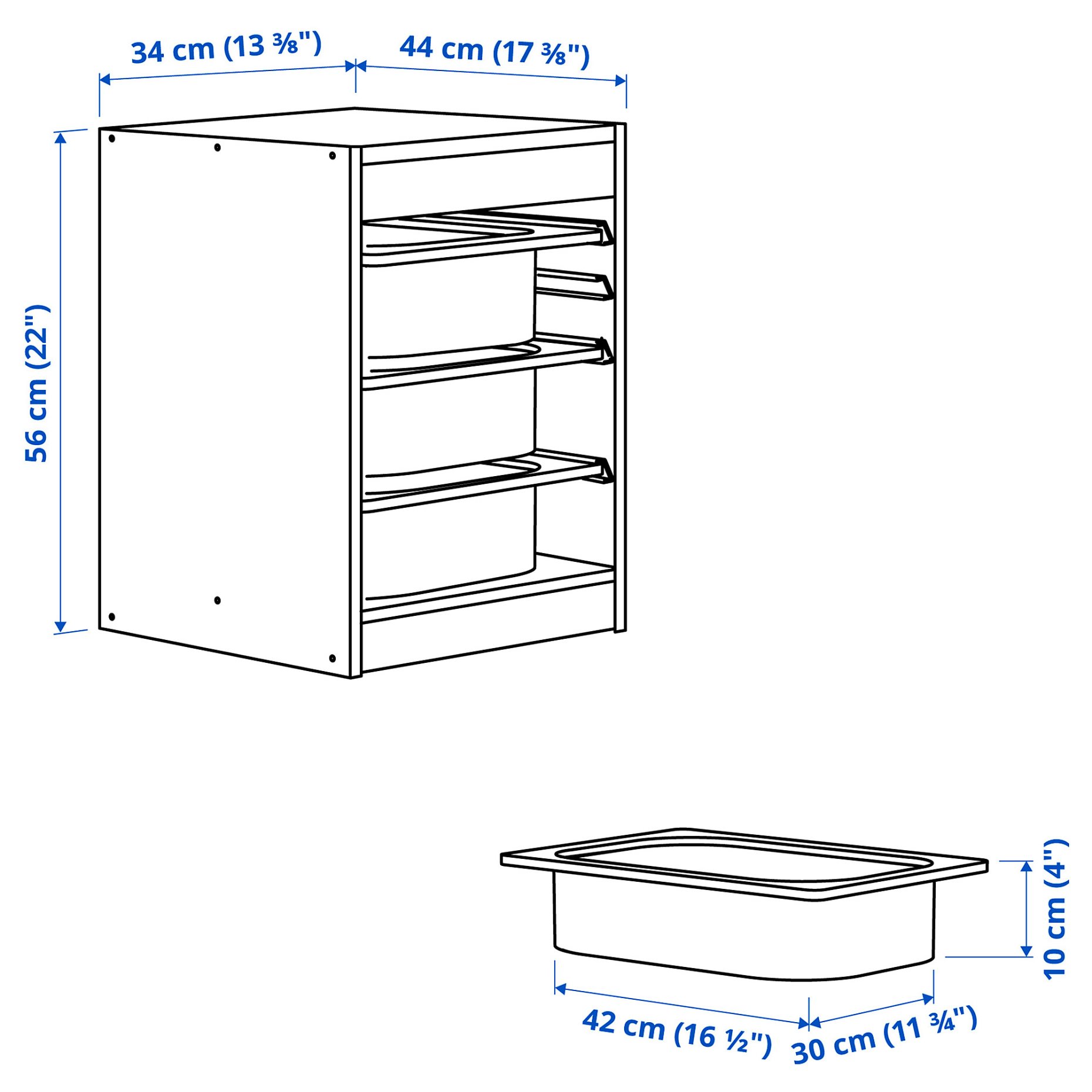 TROFAST, storage combination with boxes, 34x44x56 cm, 495.732.24