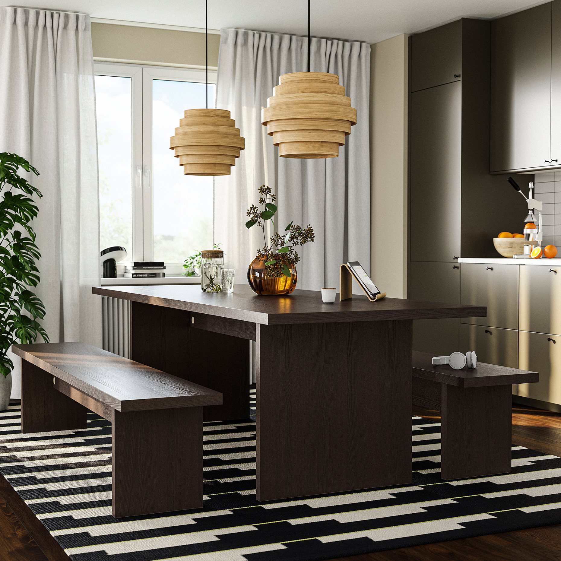 BERGSHYTTAN, table and 2 benches, 240x93 cm, 496.084.12