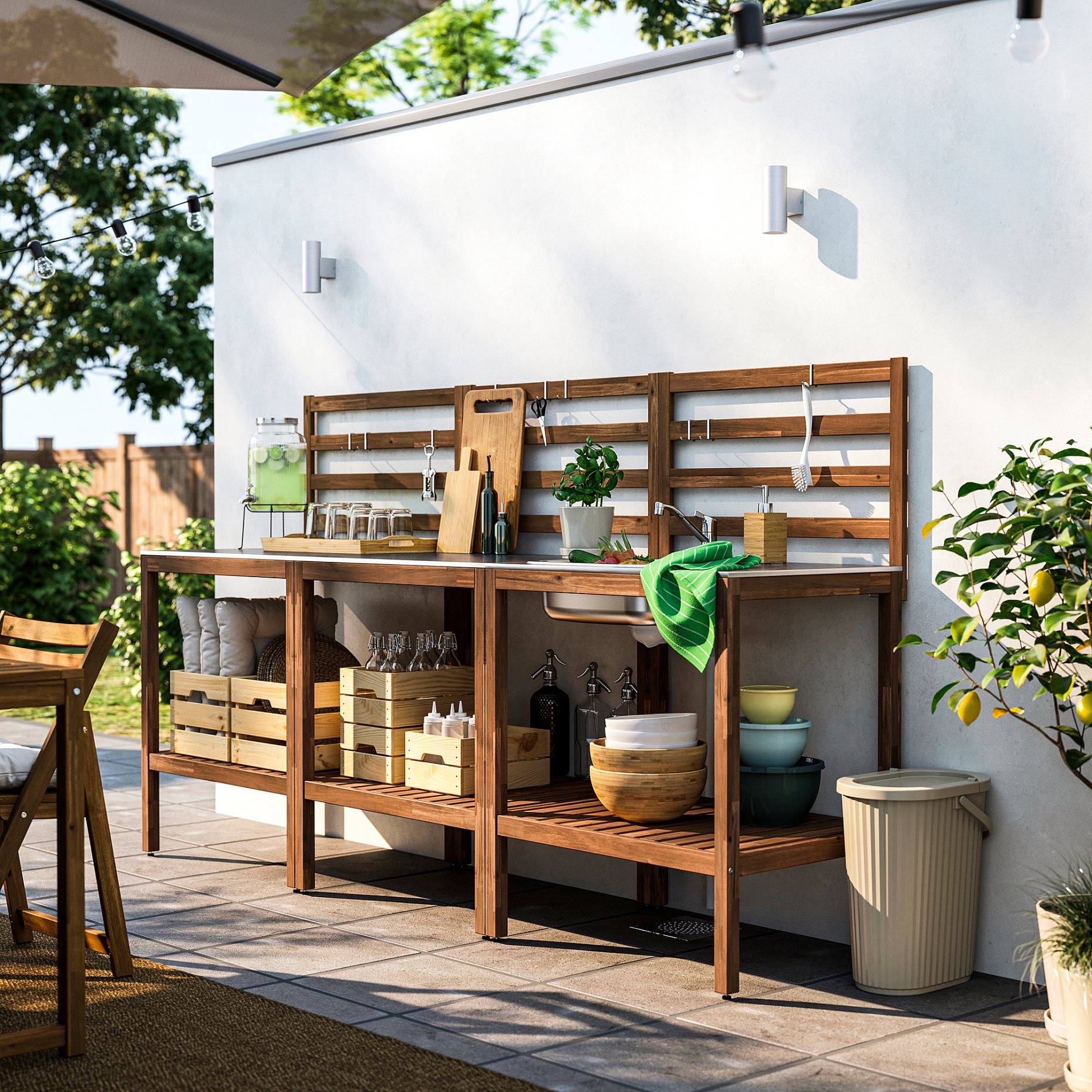 NÄMMARÖ, kitchen with sink unit outdoor, 240x62 cm, 496.155.25