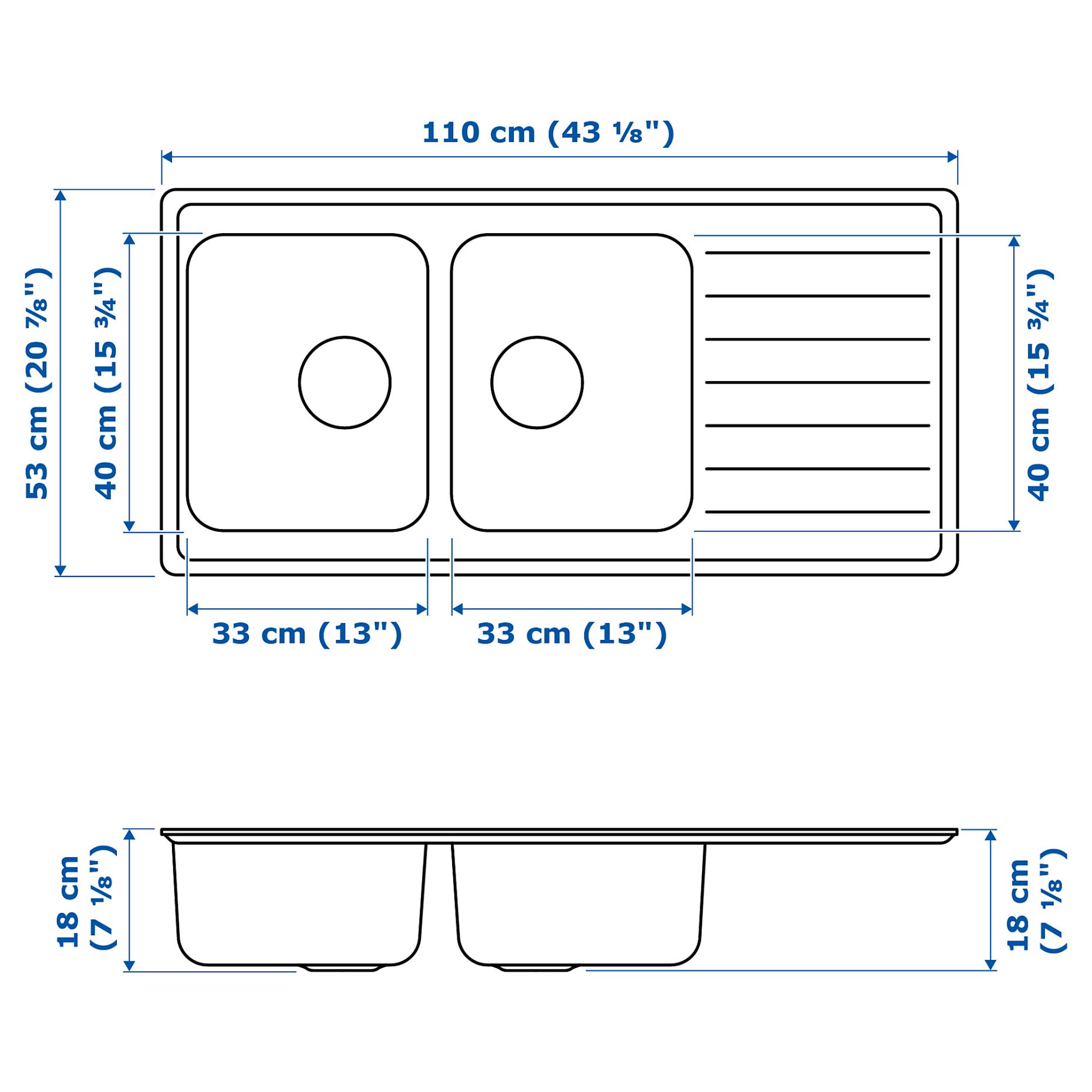 VATTUDALEN, inset sink, 2 bowls with drainboard, 503.151.68