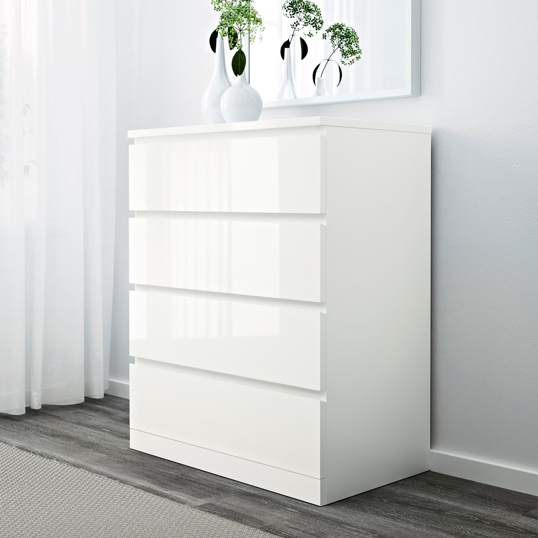 MALM, chest of 4 drawers/high-gloss, 80x100 cm, 504.240.54