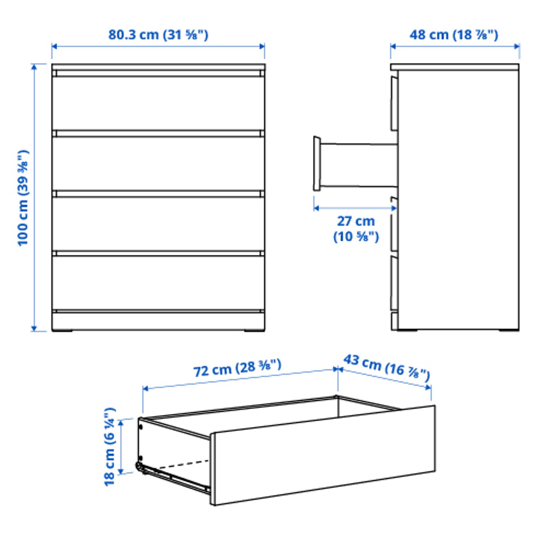 MALM, chest of 4 drawers/high-gloss, 80x100 cm, 504.240.54