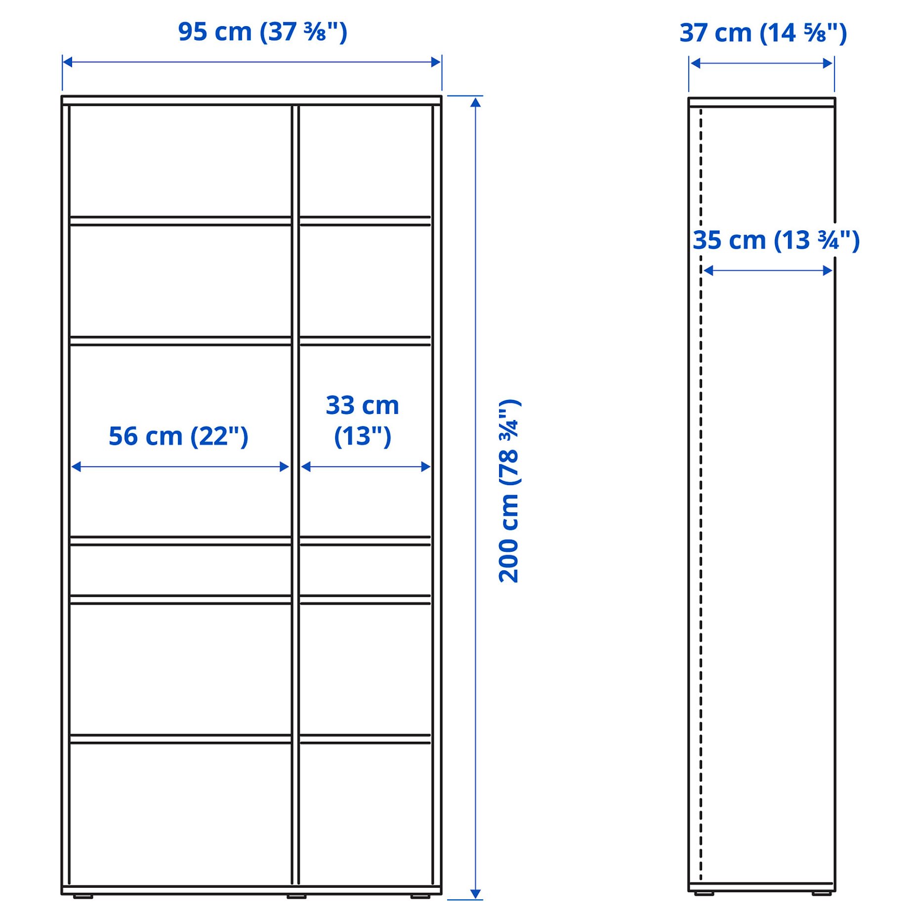 VIHALS, shelving unit with 10 shelves, 95x37x200 cm, 505.429.05
