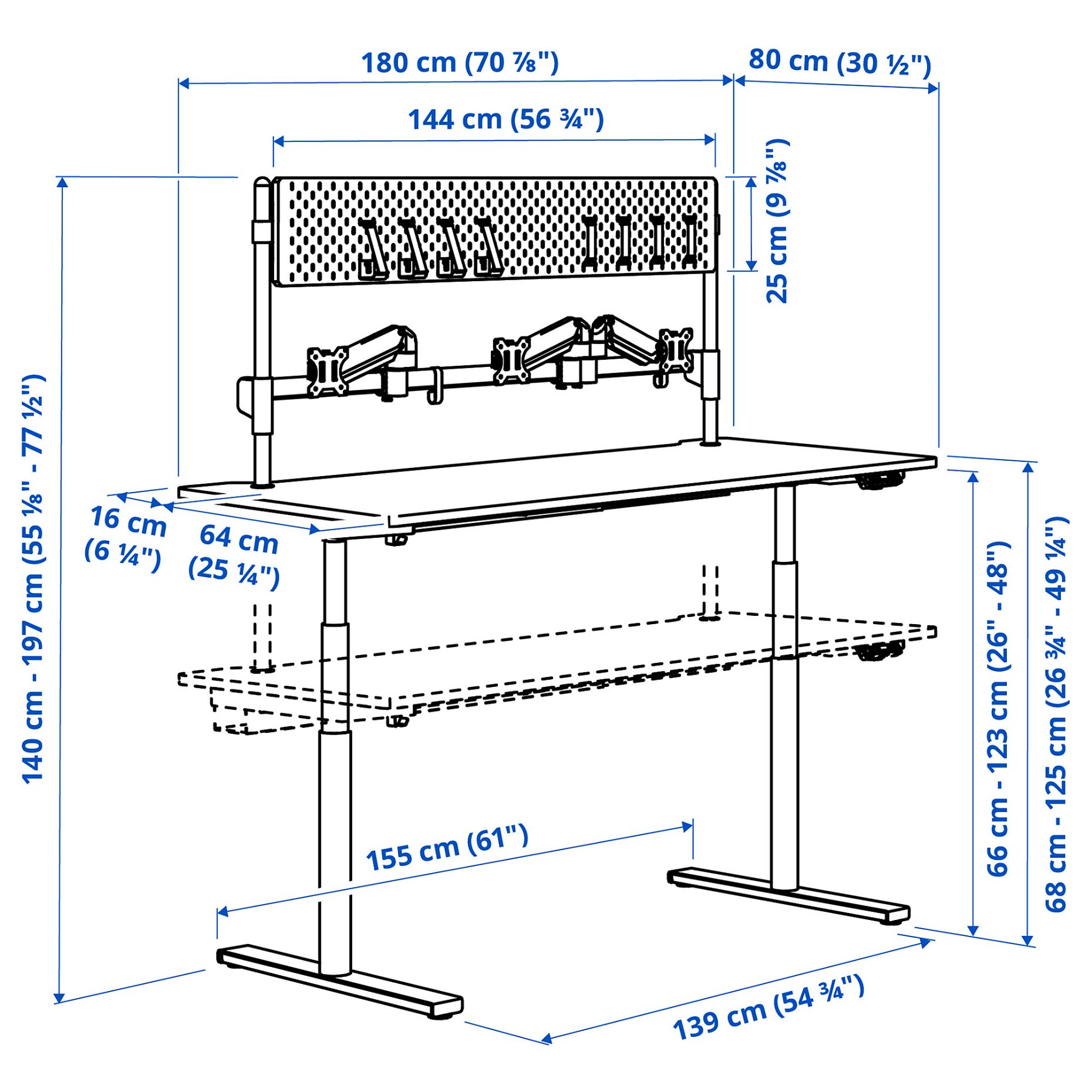 MÅLOMRÅDE, electric gaming desk sit/stand with monitor arms, 180x80 cm, 505.858.05