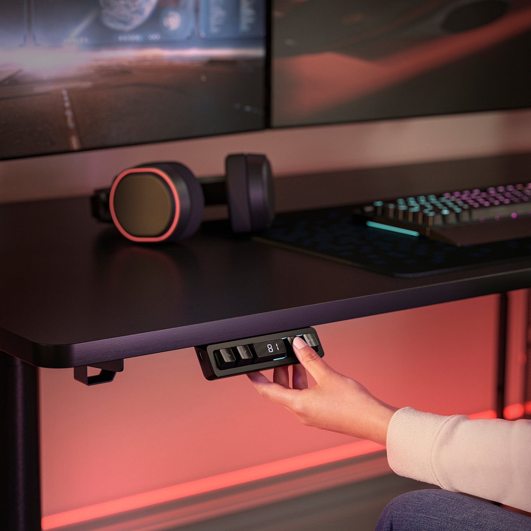 MÅLOMRÅDE, electric gaming desk sit/stand with monitor arms, 180x80 cm, 505.858.05