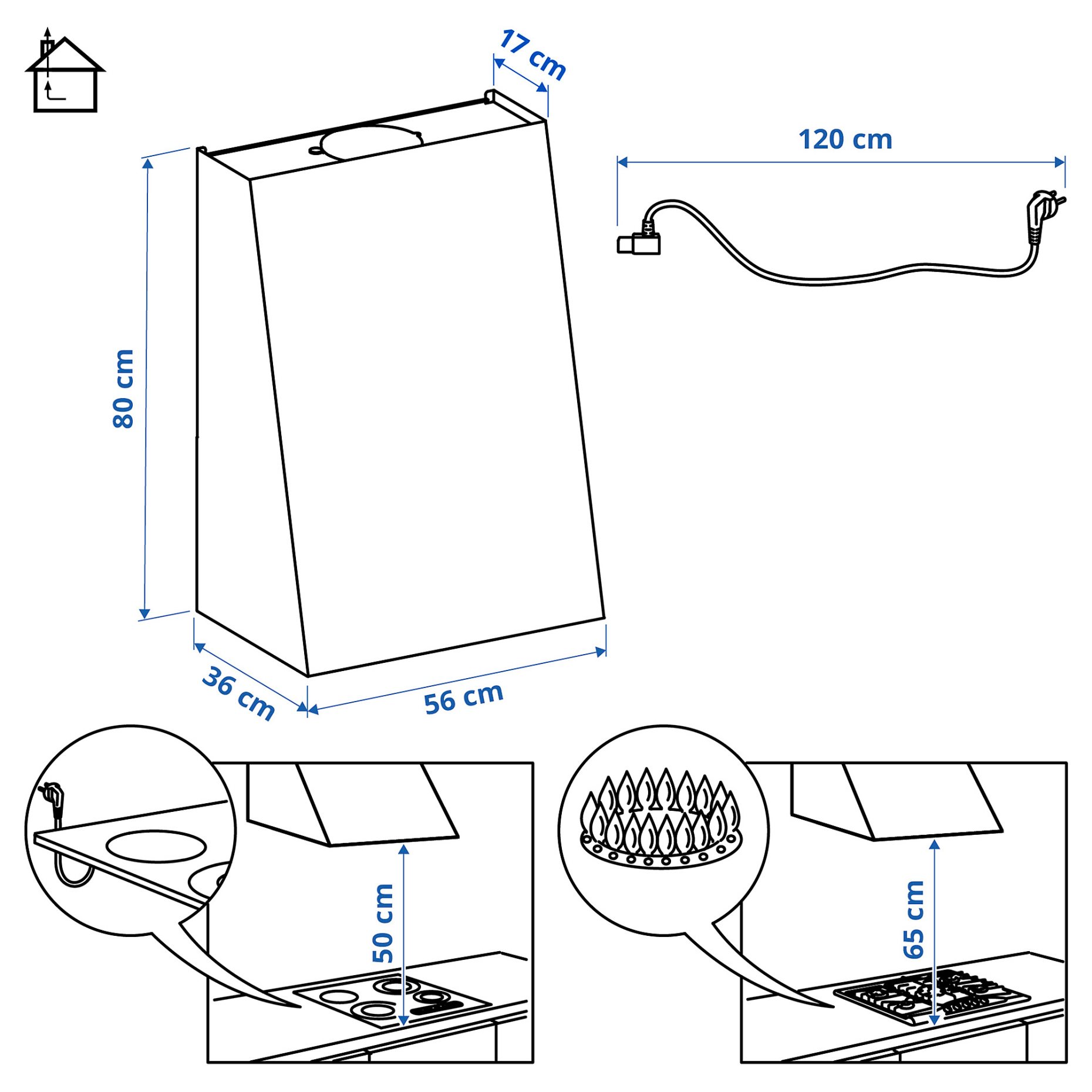 FIVELSBO, απορροφητήρας τοίχου/IKEA 300, 56 cm, 506.092.22