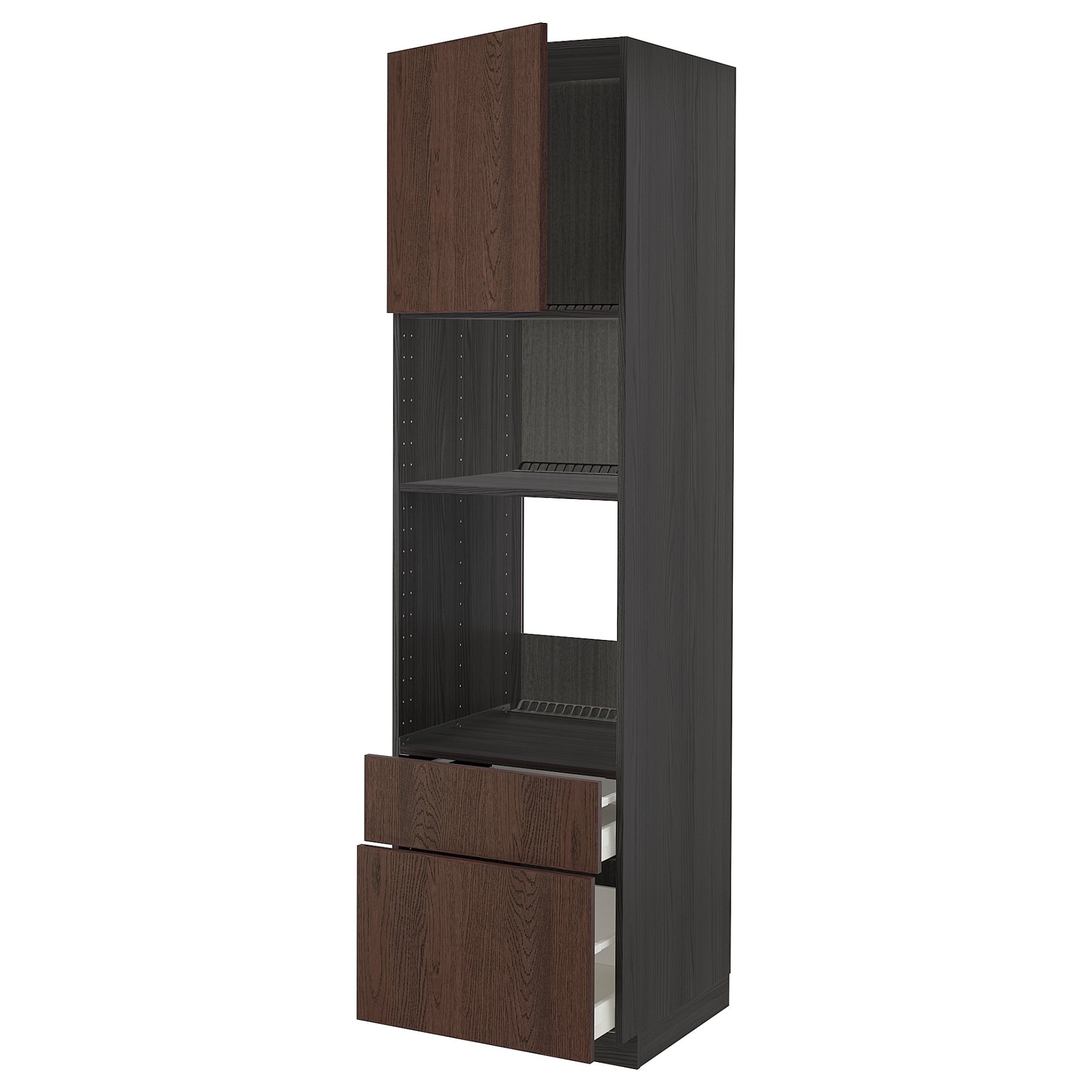 METOD/MAXIMERA, high cabinet for oven/microwave with door/2 drawers, 60x60x220 cm, 594.550.98