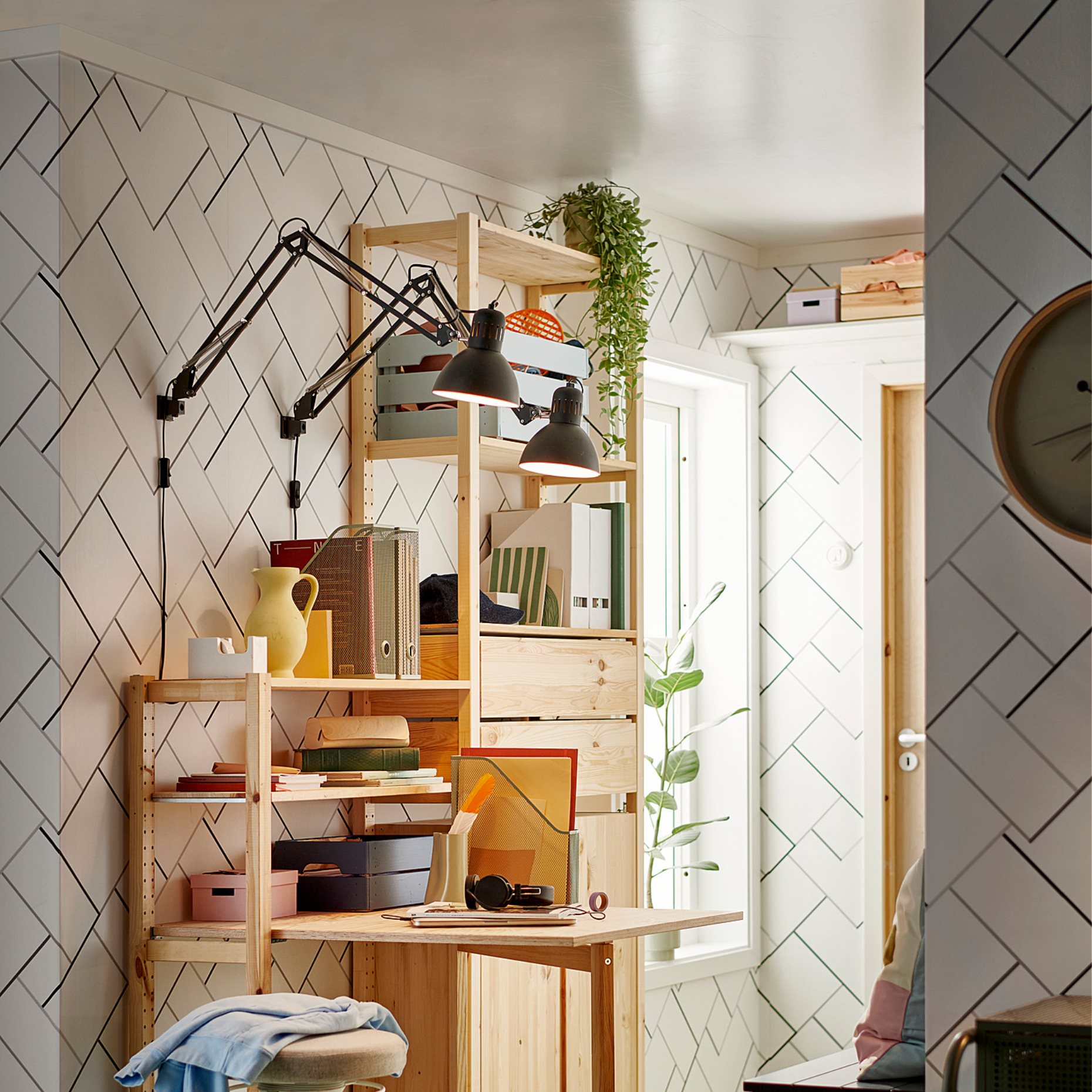 IVAR, 2 storage section units with foldable table, 175x30x226 cm, 594.702.11