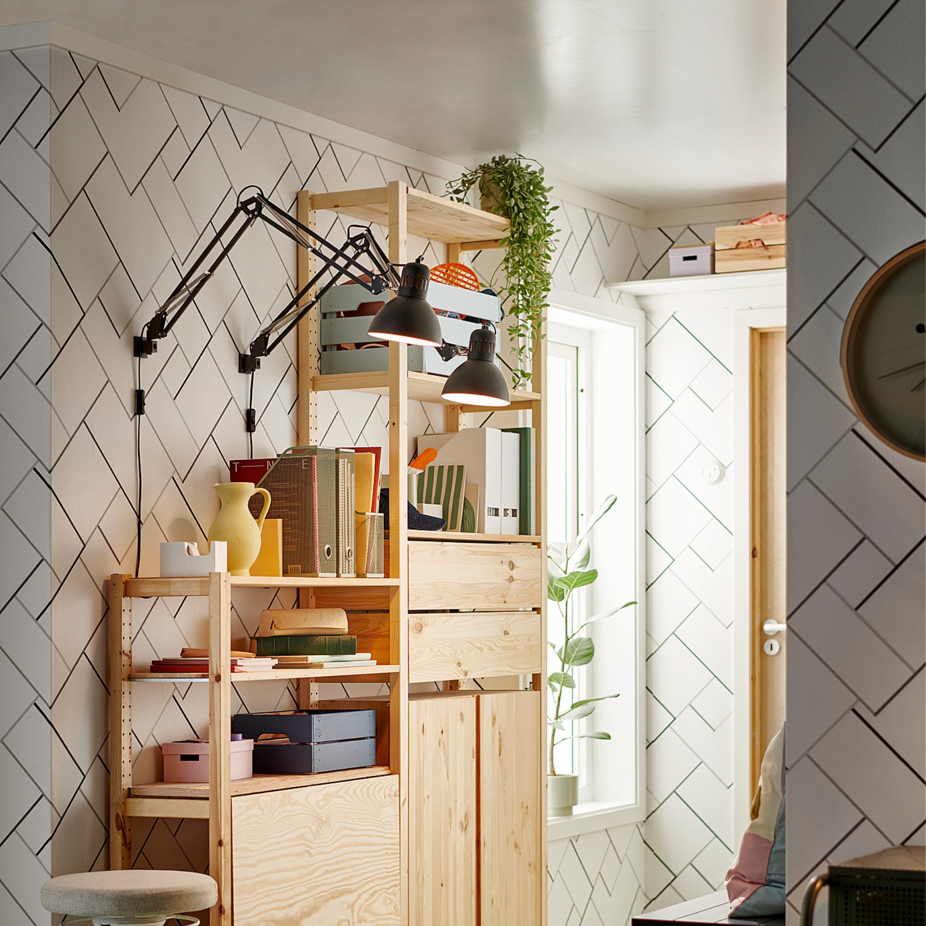 IVAR, 2 storage section units with foldable table, 175x30x226 cm, 594.702.11