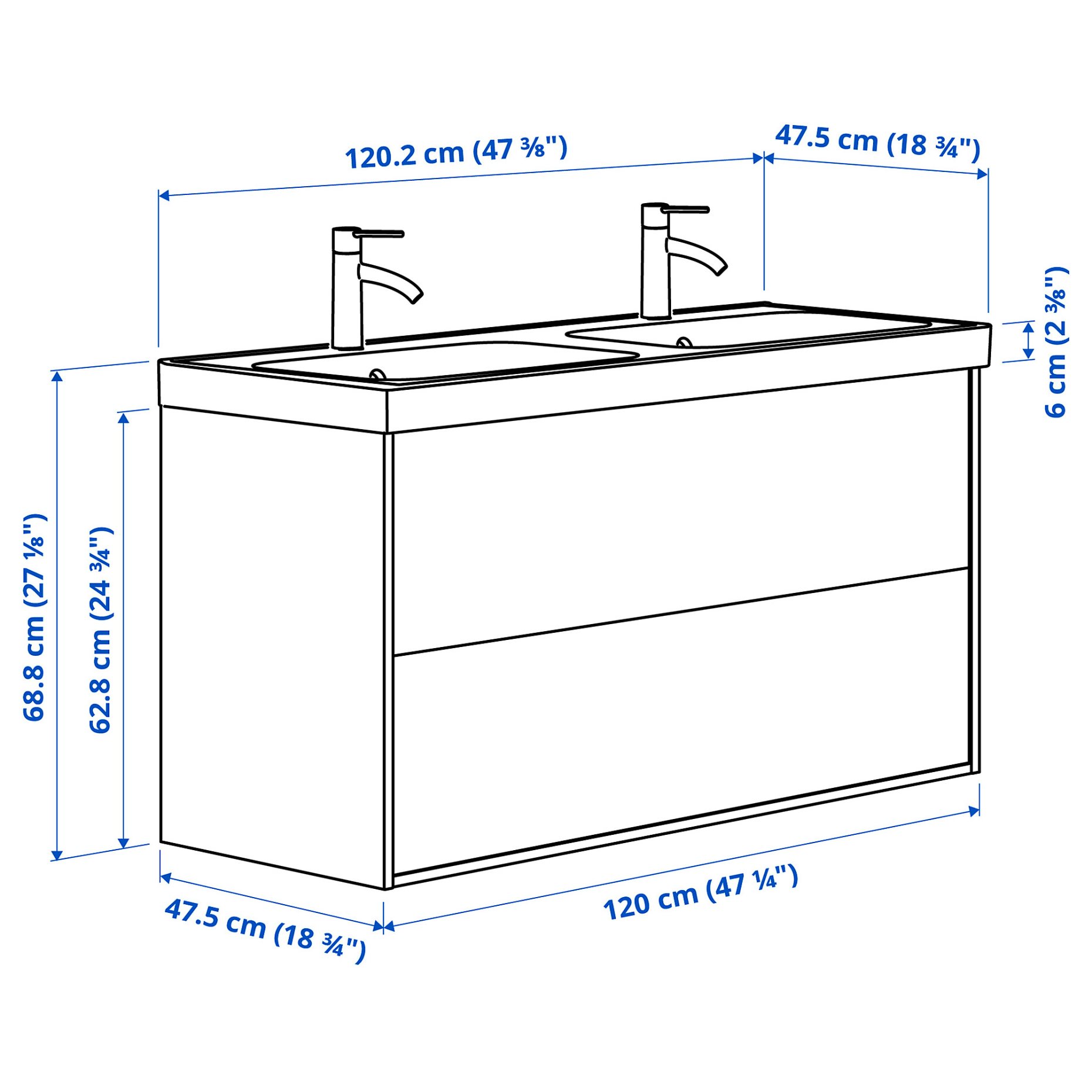 ANGSJON/BACKSJON, wash-stand with drawers/wash-basin/taps, 120x48x69 cm, 595.140.12