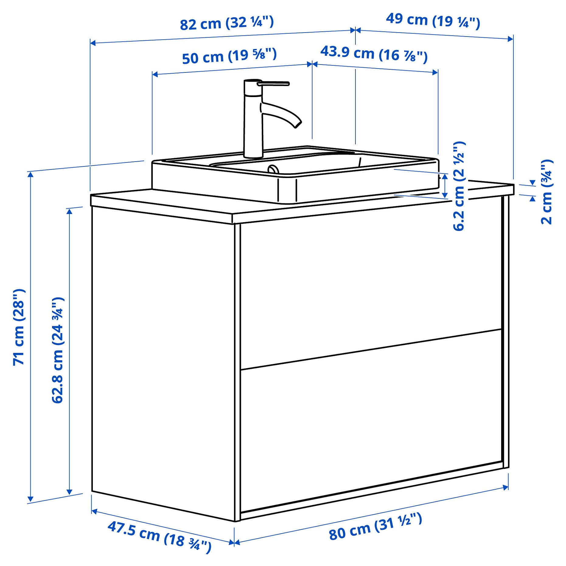HAVBACK/ORRSJON, wash-stand with drawers/wash-basin/tap, 82x49x71 cm, 595.213.76