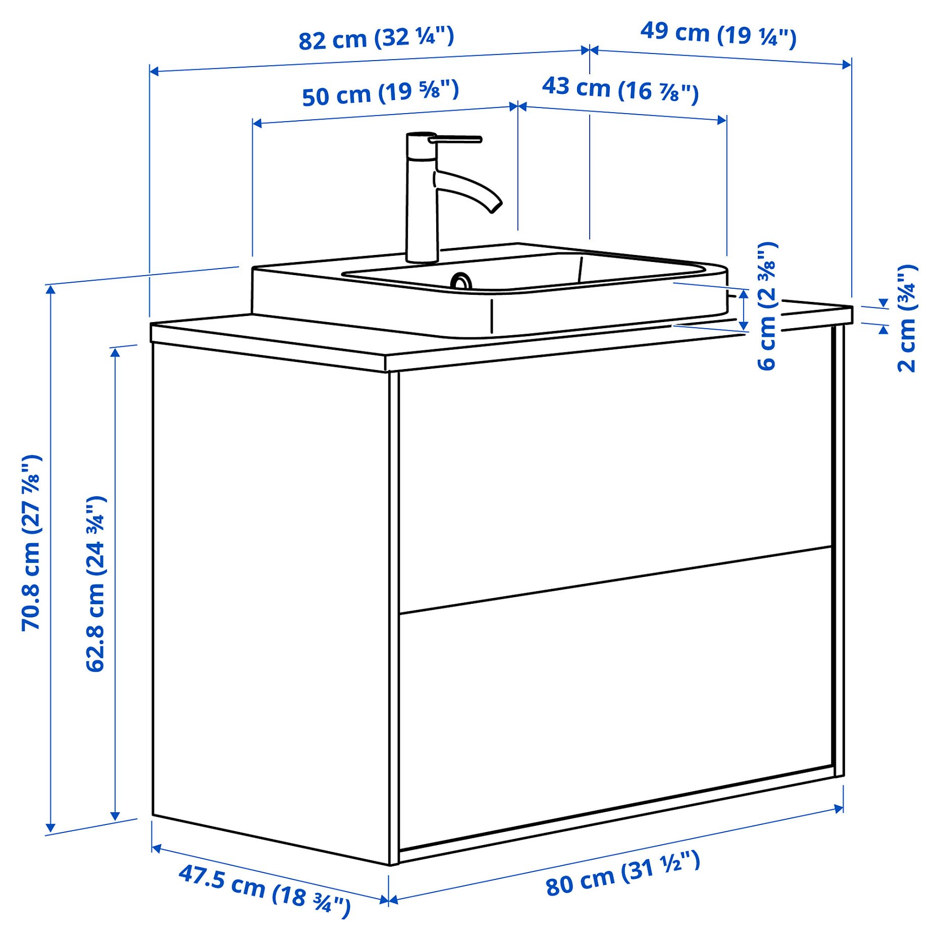ANGSJON/BACKSJON, wash-stand with drawers/wash-basin/tap, 82x49x71 cm, 595.213.95