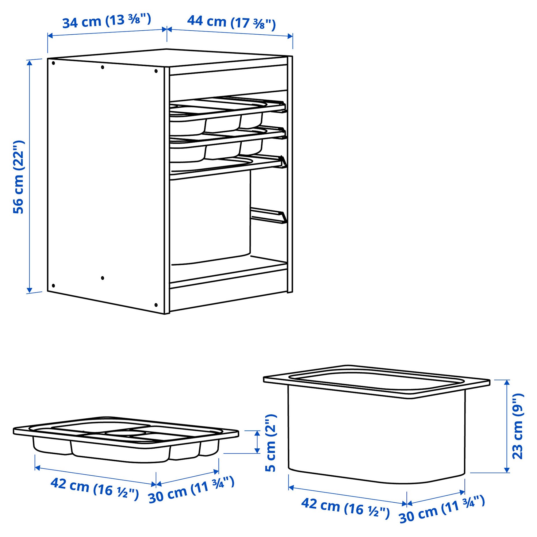 TROFAST, storage combination with boxes/trays, 34x44x56 cm, 595.732.28
