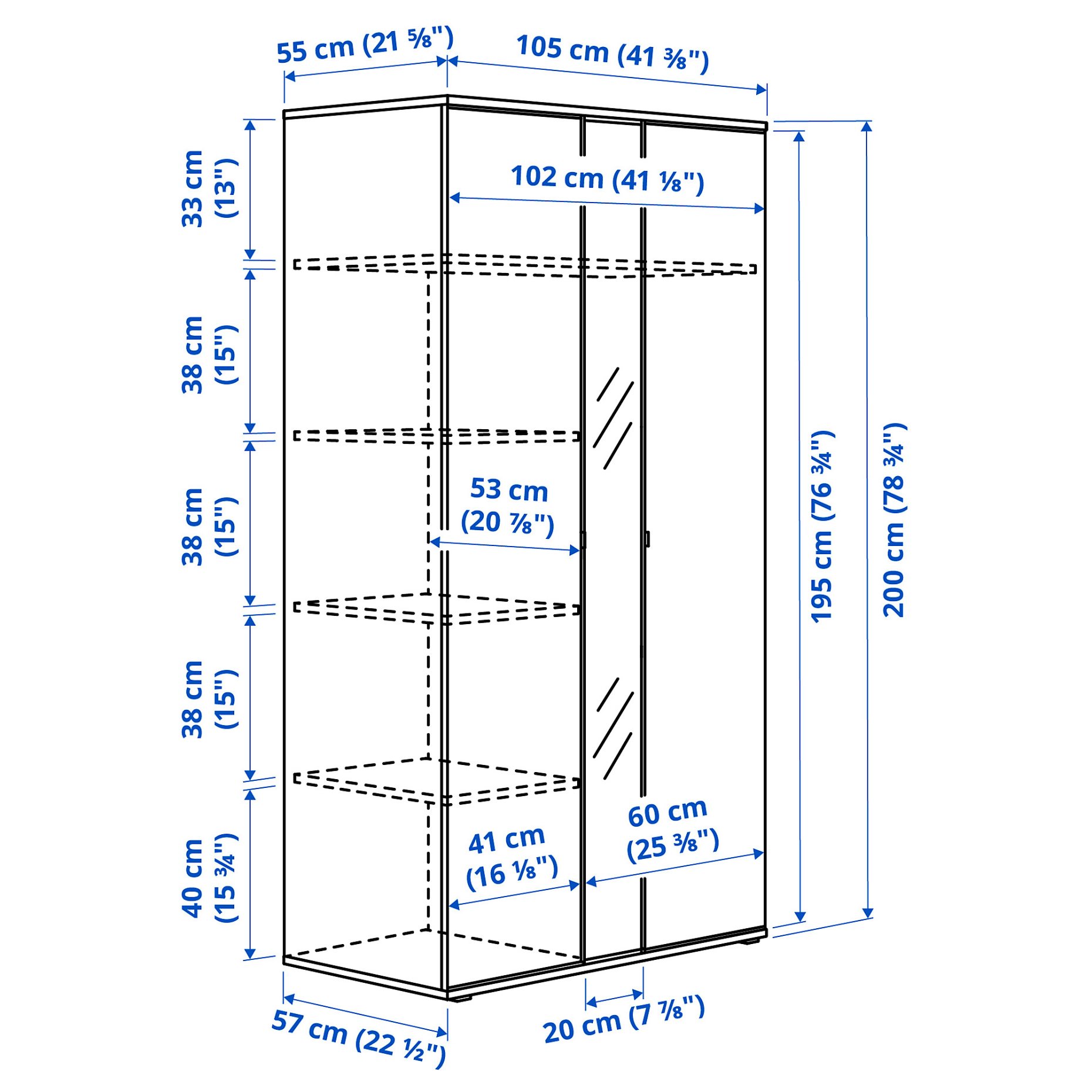 VIHALS, ντουλάπα με 2 πόρτες, 105x57x200 cm, 604.832.55