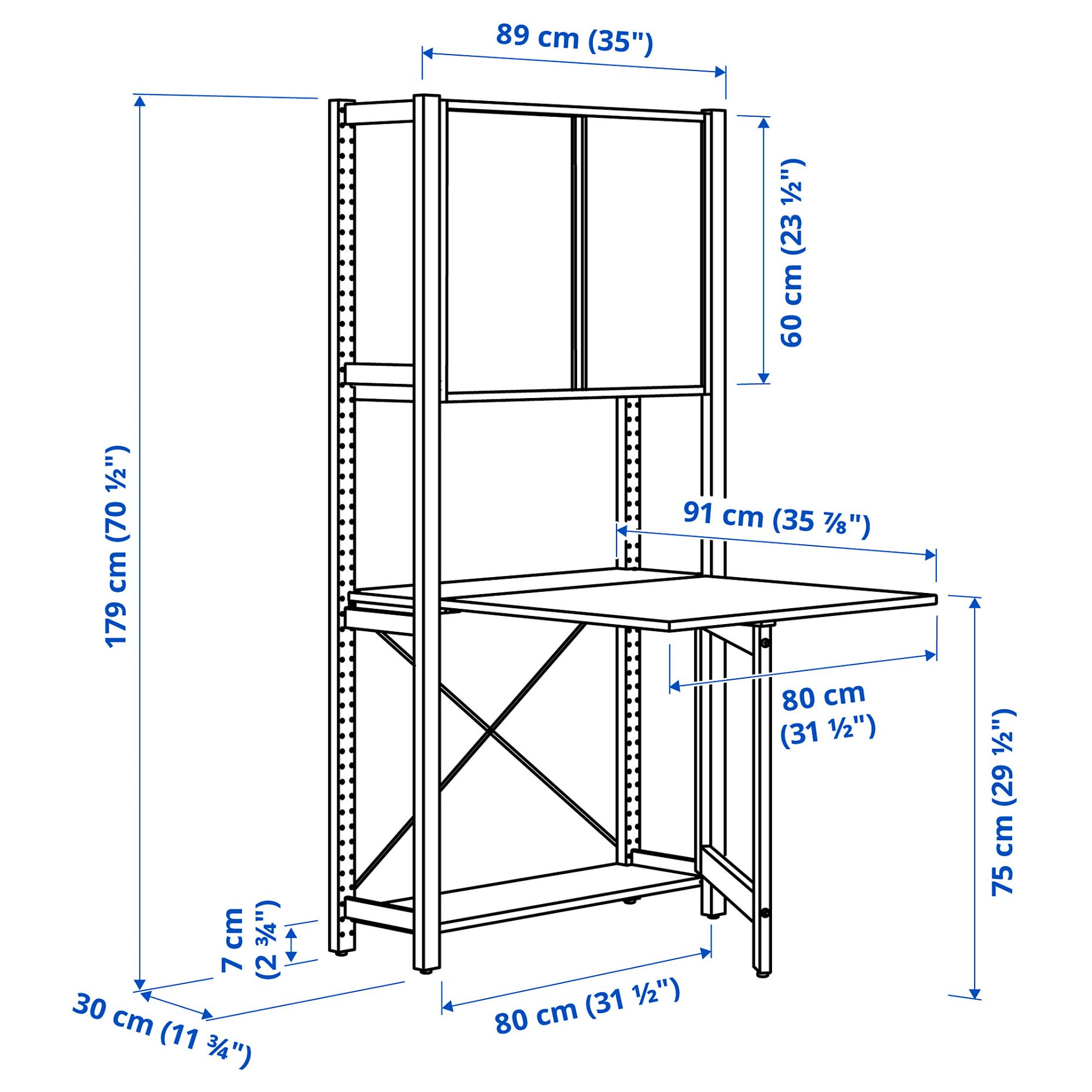 IVAR, 1 section/foldable table/sliding door, 89x30x179 cm, 694.695.18