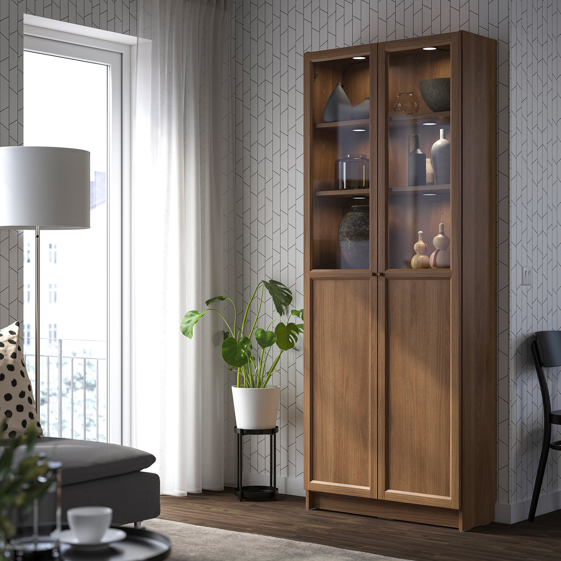 BILLY/OXBERG, bookcase with panel/glass doors, 80x30x202 cm, 694.833.26