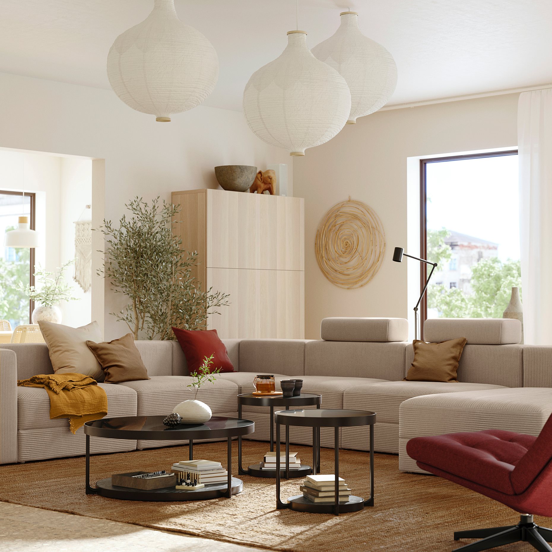 JÄTTEBO, U-shaped sofa 7-seat with chaise longue/right with headrests, 695.106.12