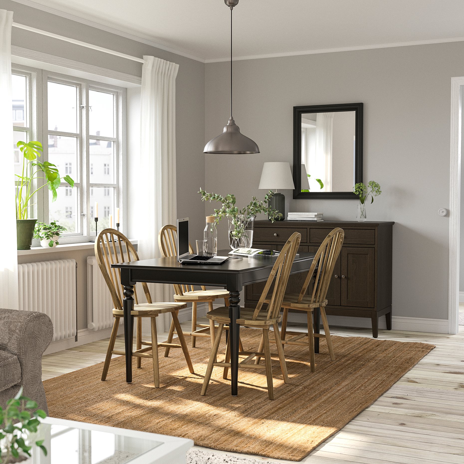 INGATORP/SKOGSTA, τραπέζι και 4 καρέκλες, 155/215 cm, 695.451.93