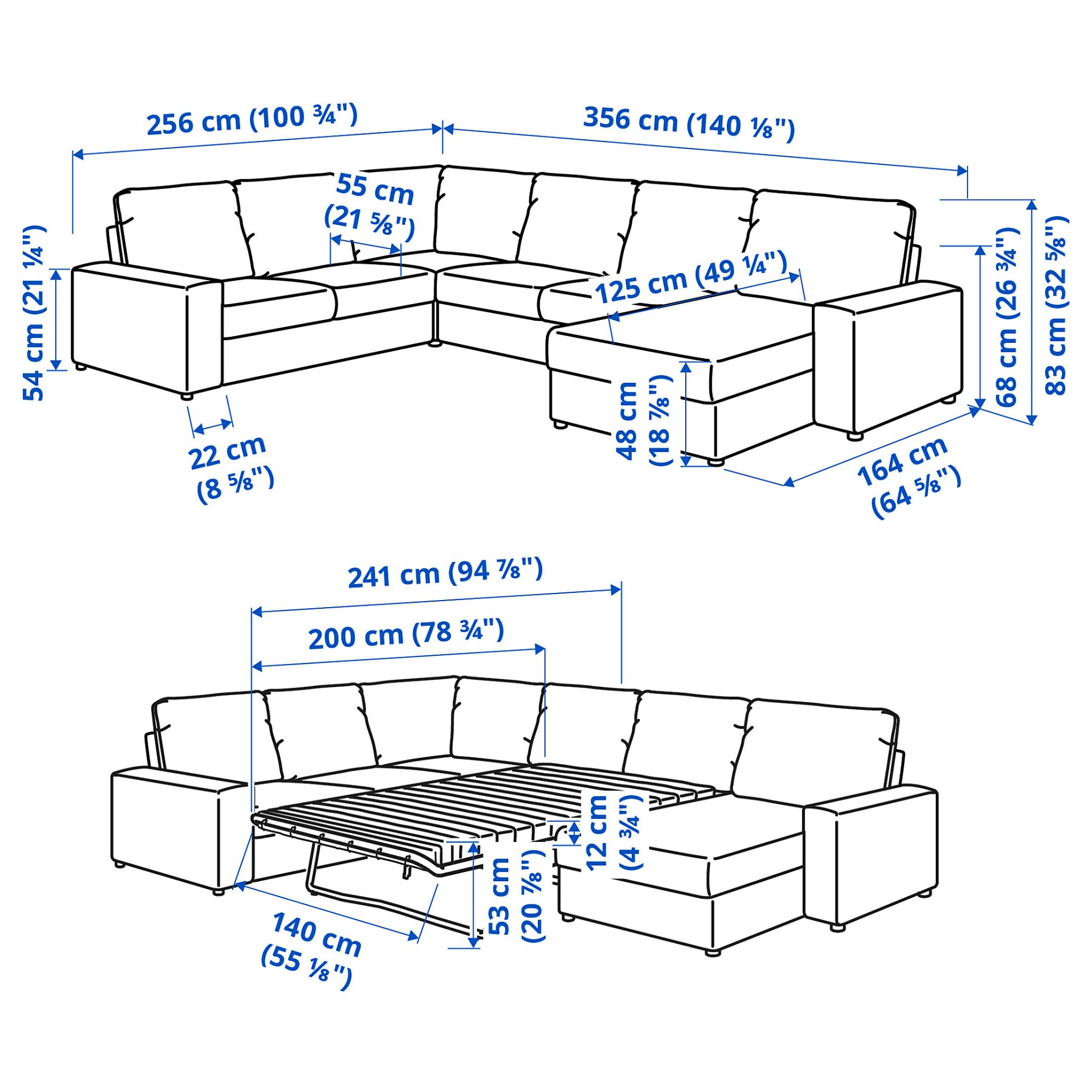 VIMLE, corner sofa-bed with wide armrests, 5-seat with chaise longue, 695.452.49