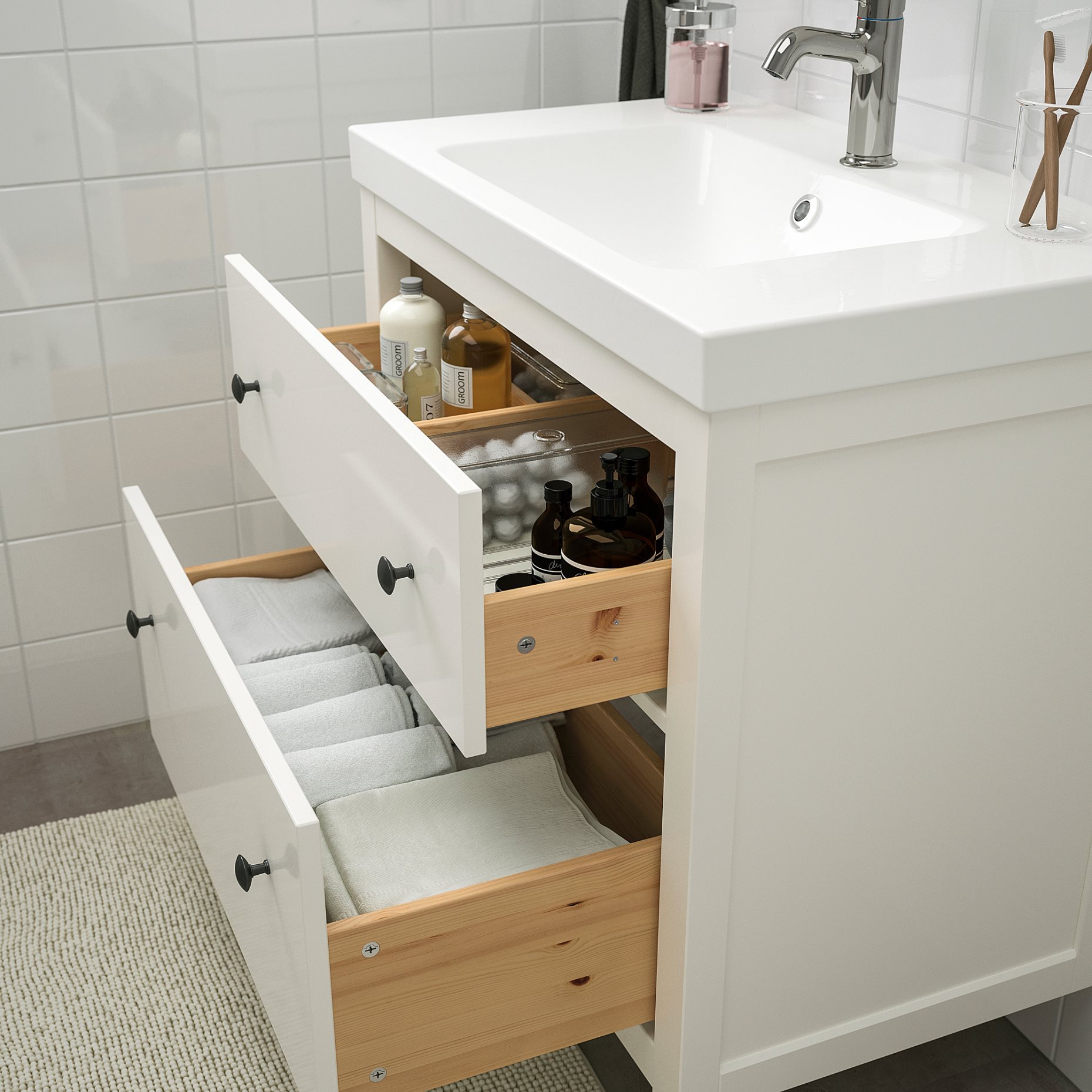 HEMNES/ORRSJON, wash-stand with drawers/wash-basin/tap, 82x49x89 cm, 695.467.91