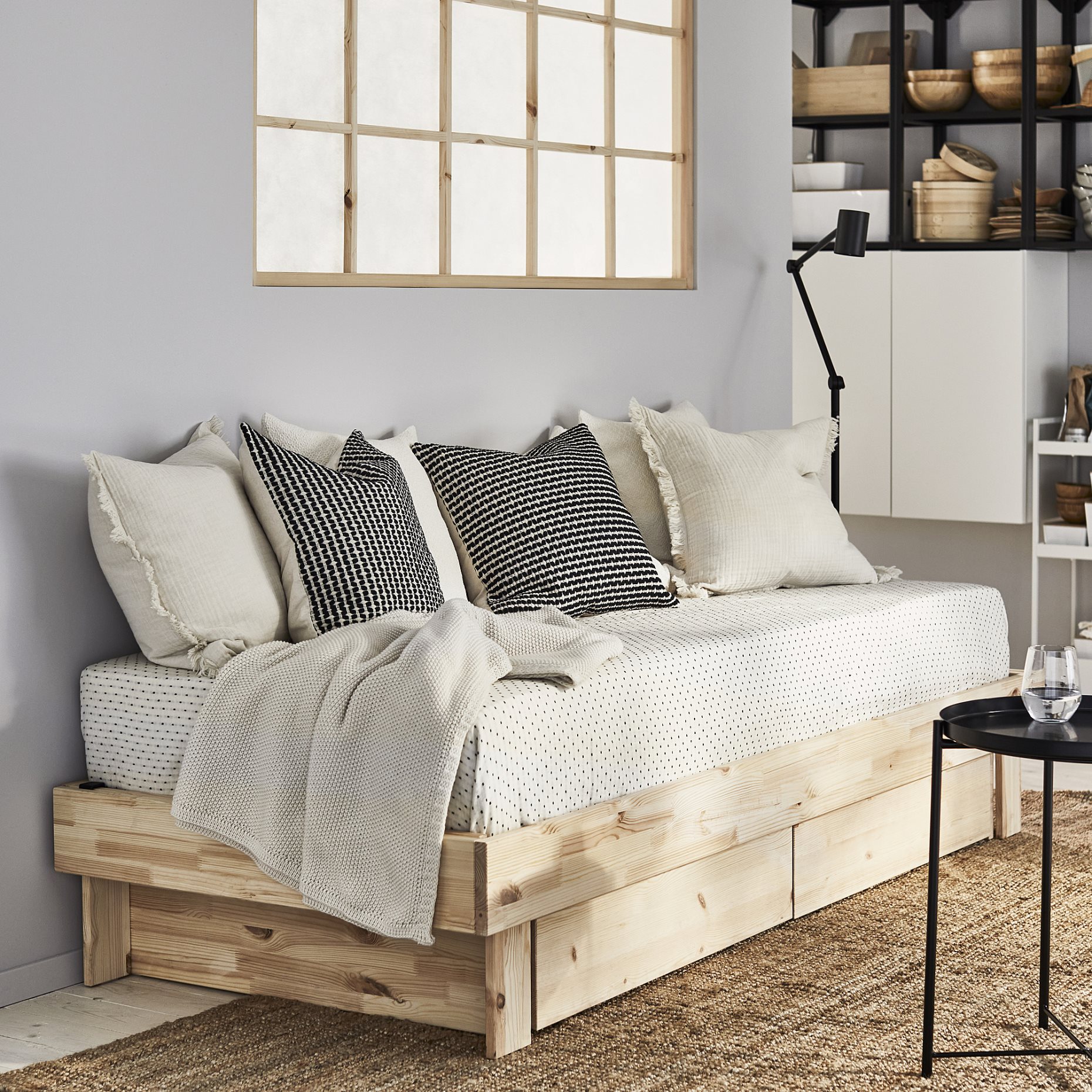 GLAMBERGET, extendable bed with storage and 2 mattresses, 80x200 cm, 695.683.54