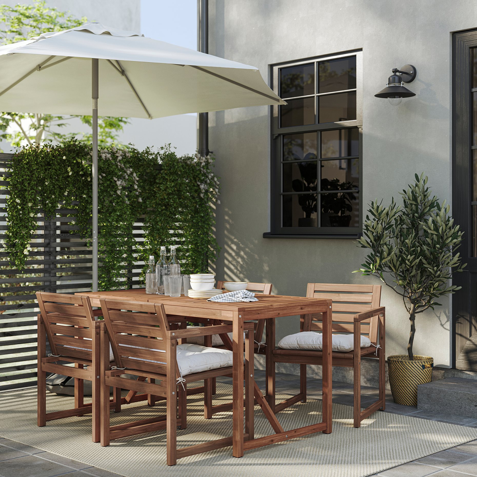 NÄMMARÖ, table with 4 chairs with armrests/outdoor, 140x75 cm, 695.752.55