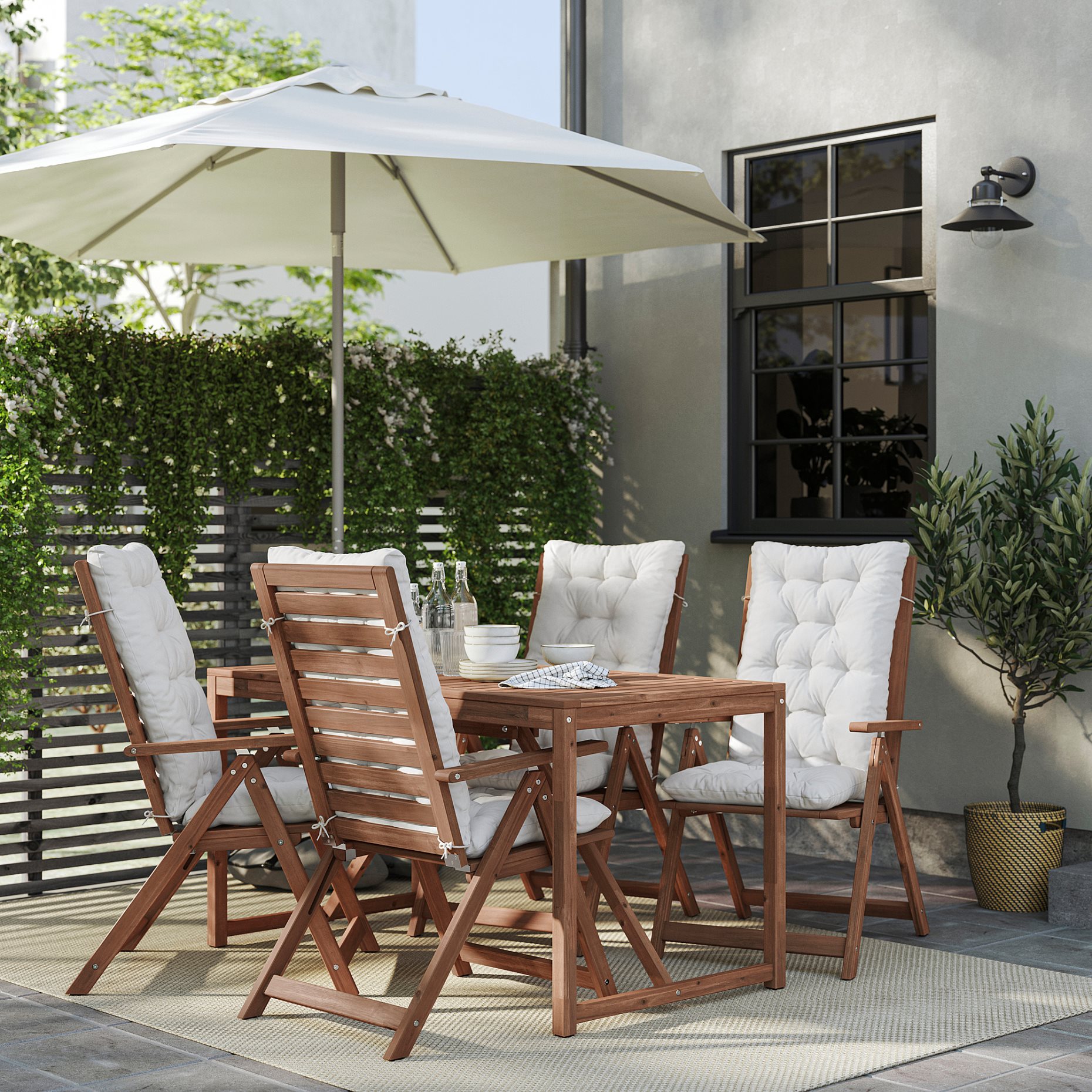 NÄMMARÖ, τραπέζι με 4 καρέκλες με ρυθμιζόμενη πλάτη/εξωτερικού χώρου, 140x75 cm, 695.752.60