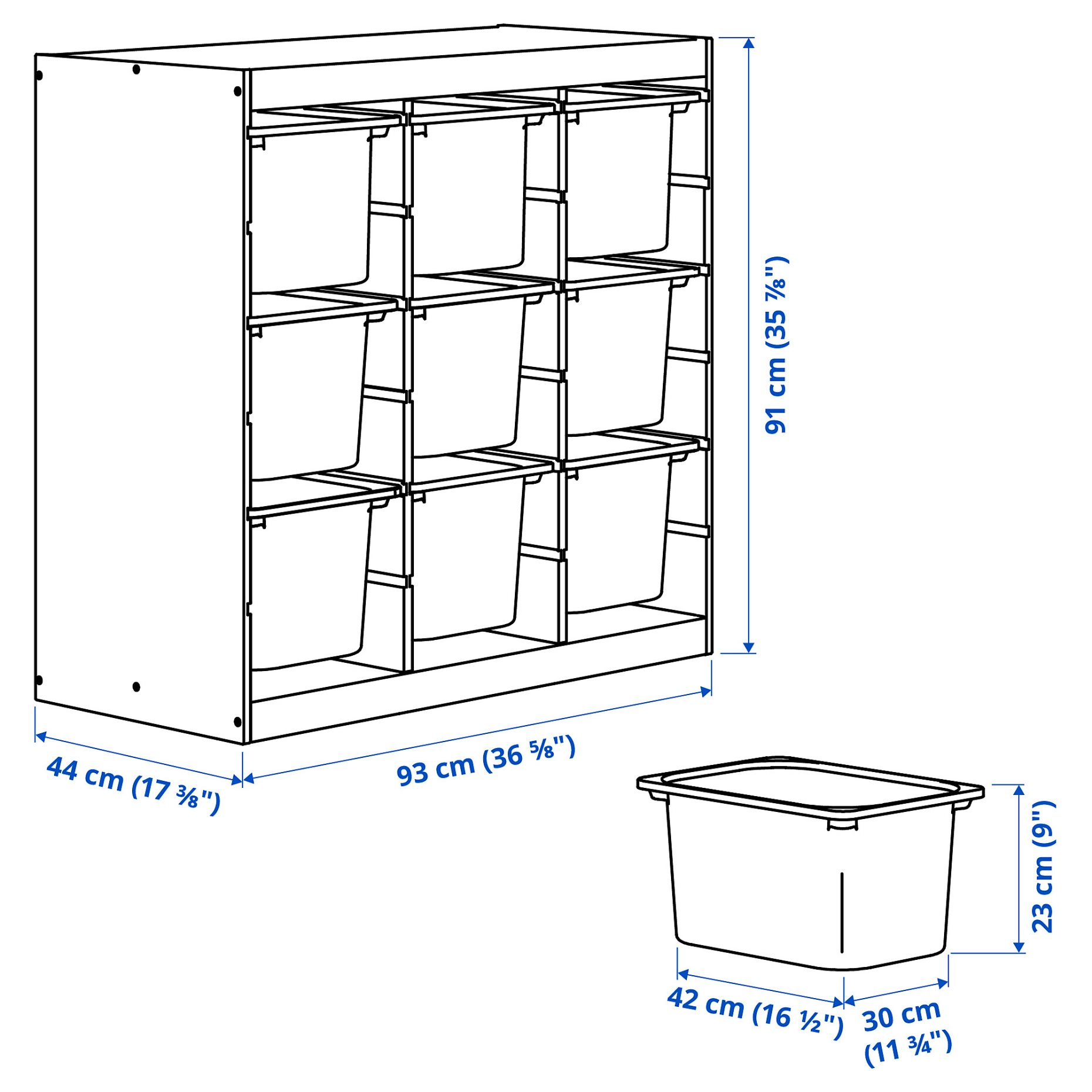TROFAST, storage combination room divider with boxes, 93x44x91 cm, 696.125.78