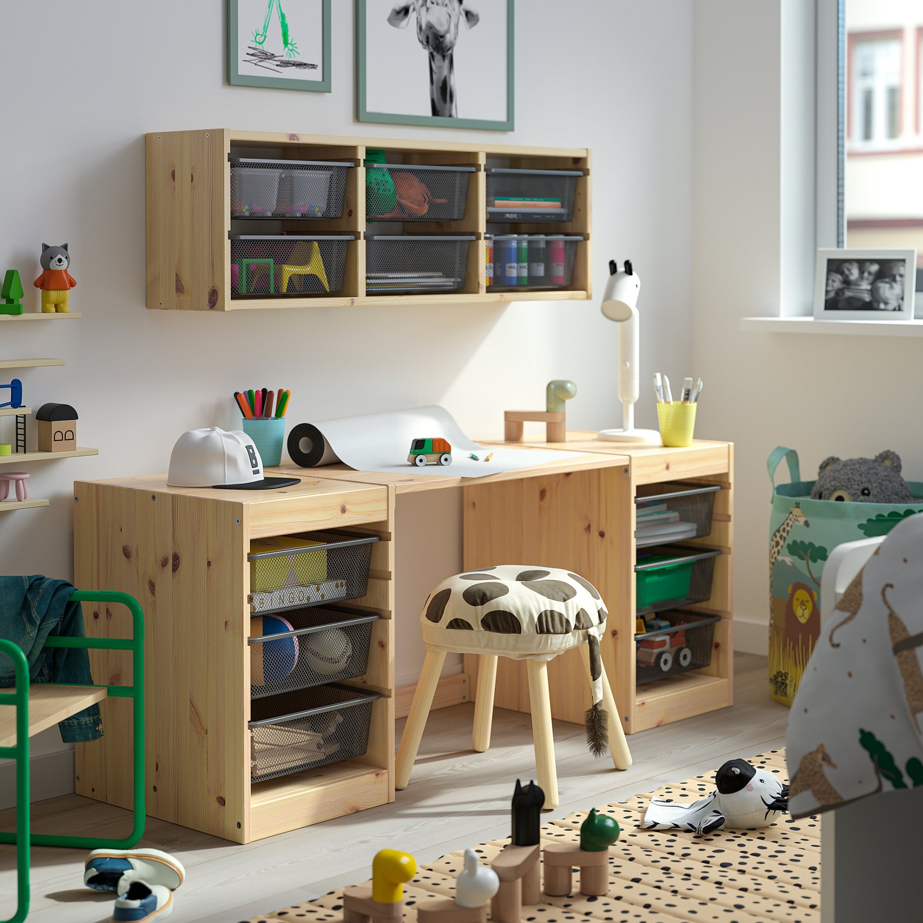 TROFAST, desk with mesh storage boxes, 124x44x52 cm, 696.139.12
