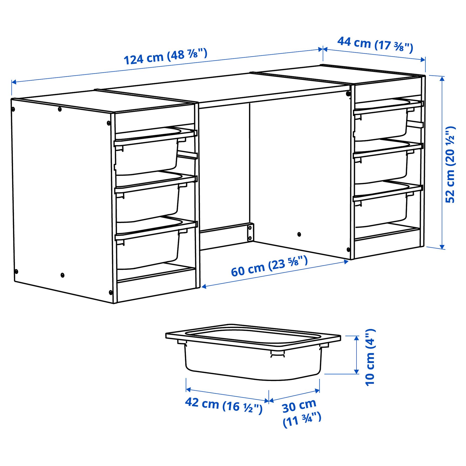 TROFAST, desk with mesh storage boxes, 124x44x52 cm, 696.139.12