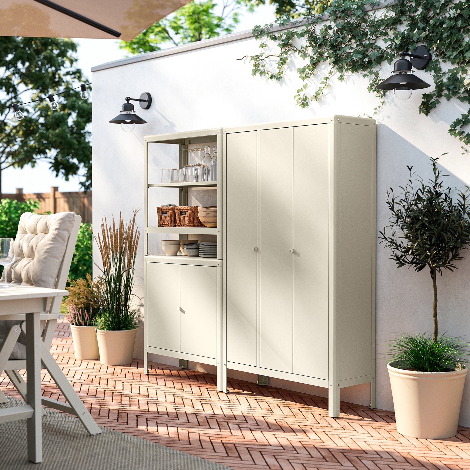 KOLBJÖRN, shelving unit with 2 cabinets outdoor/indoor, 171x37x161 cm, 696.155.29
