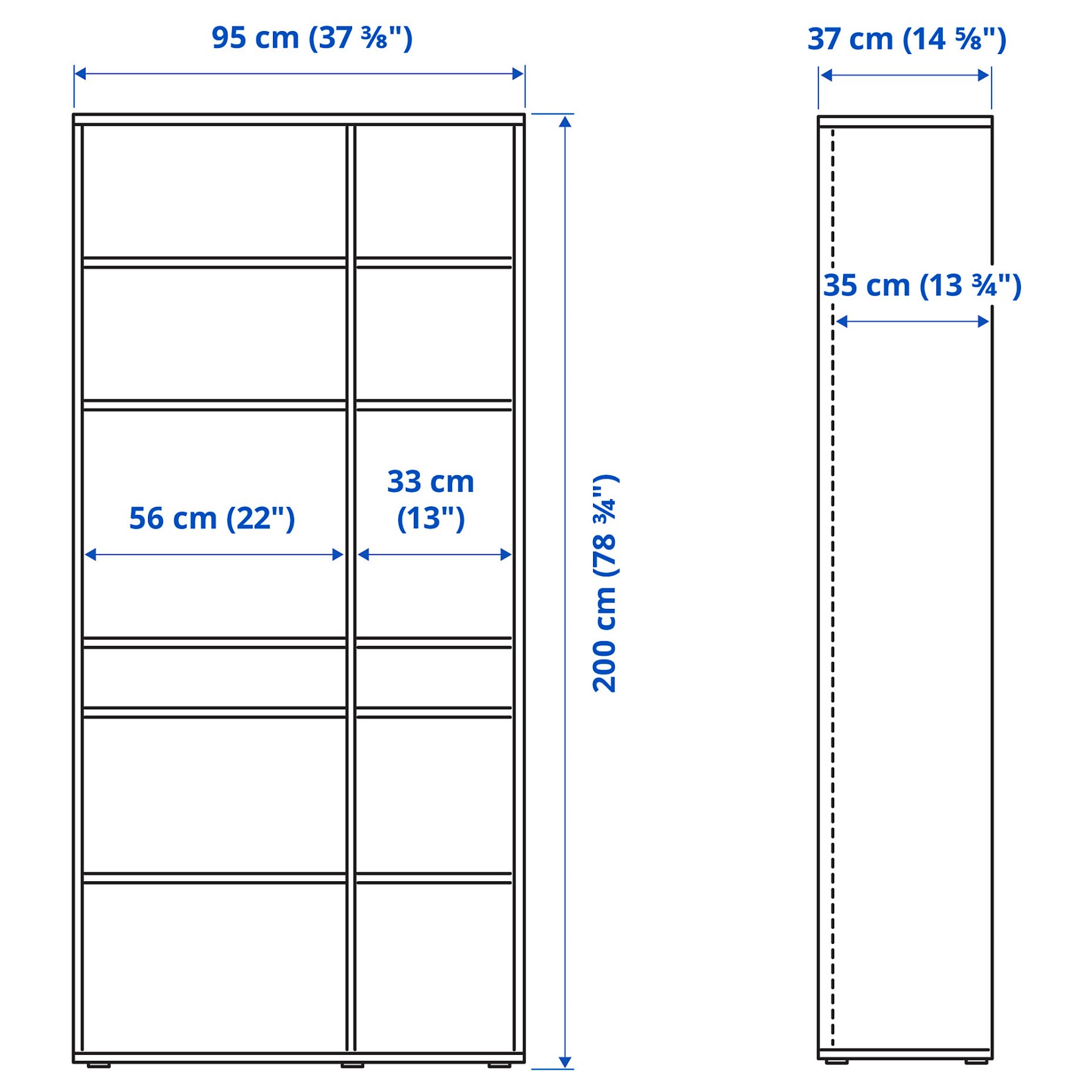 VIHALS, shelving unit with 10 shelves, 95x37x200 cm, 704.832.74