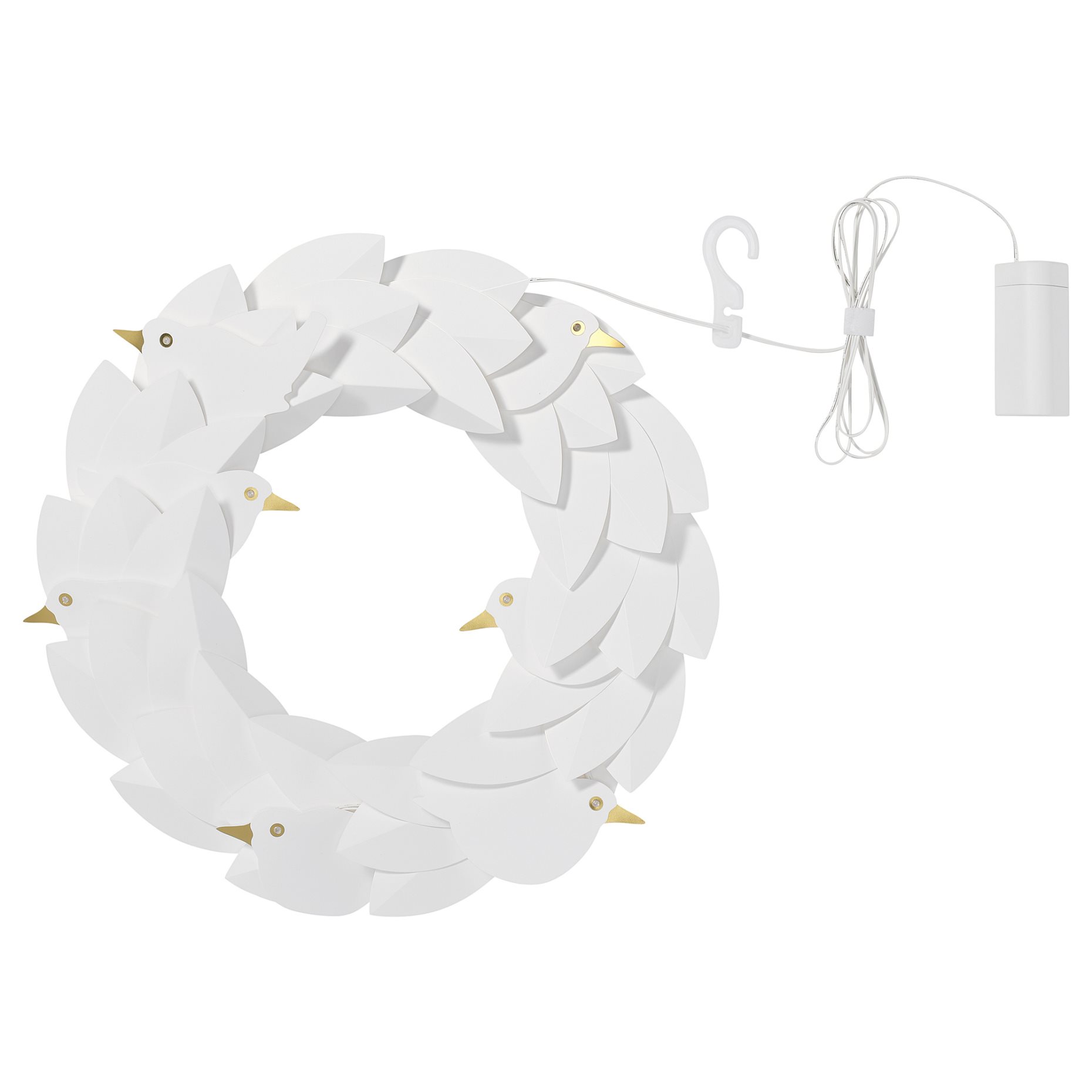 STRÅLA, wreath with built in LED light source/battery-operated, doves, 706.005.36