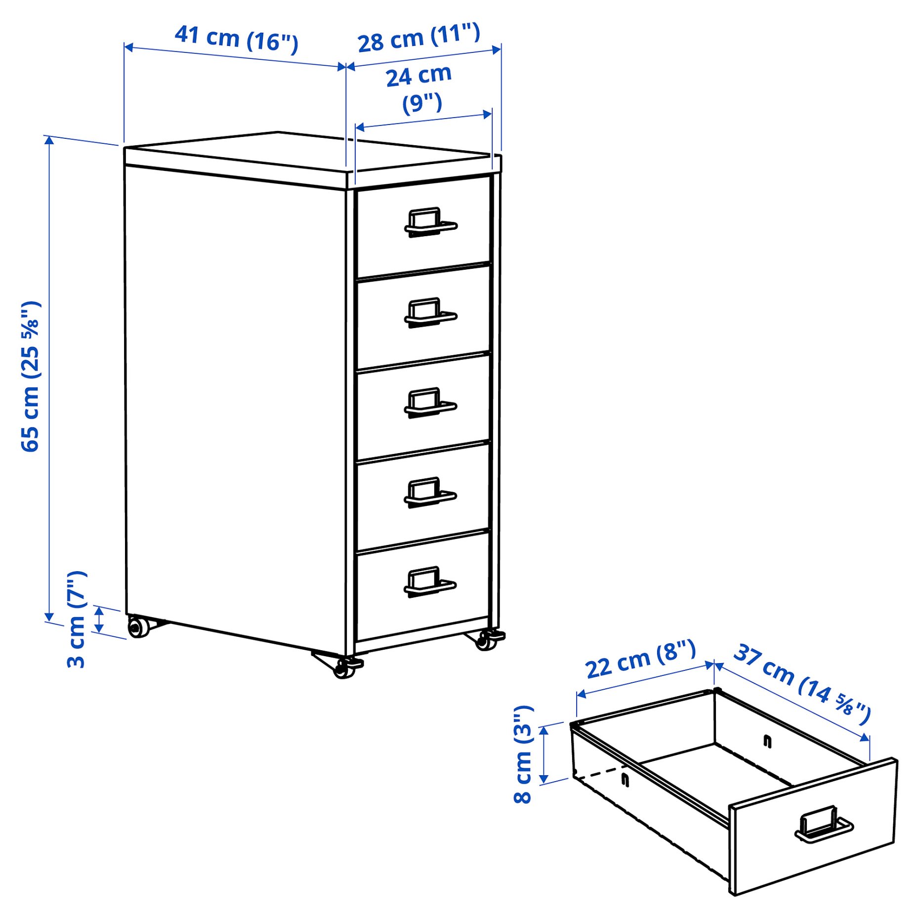 HELMER, drawer unit on castors, 28x65 cm, 706.250.23