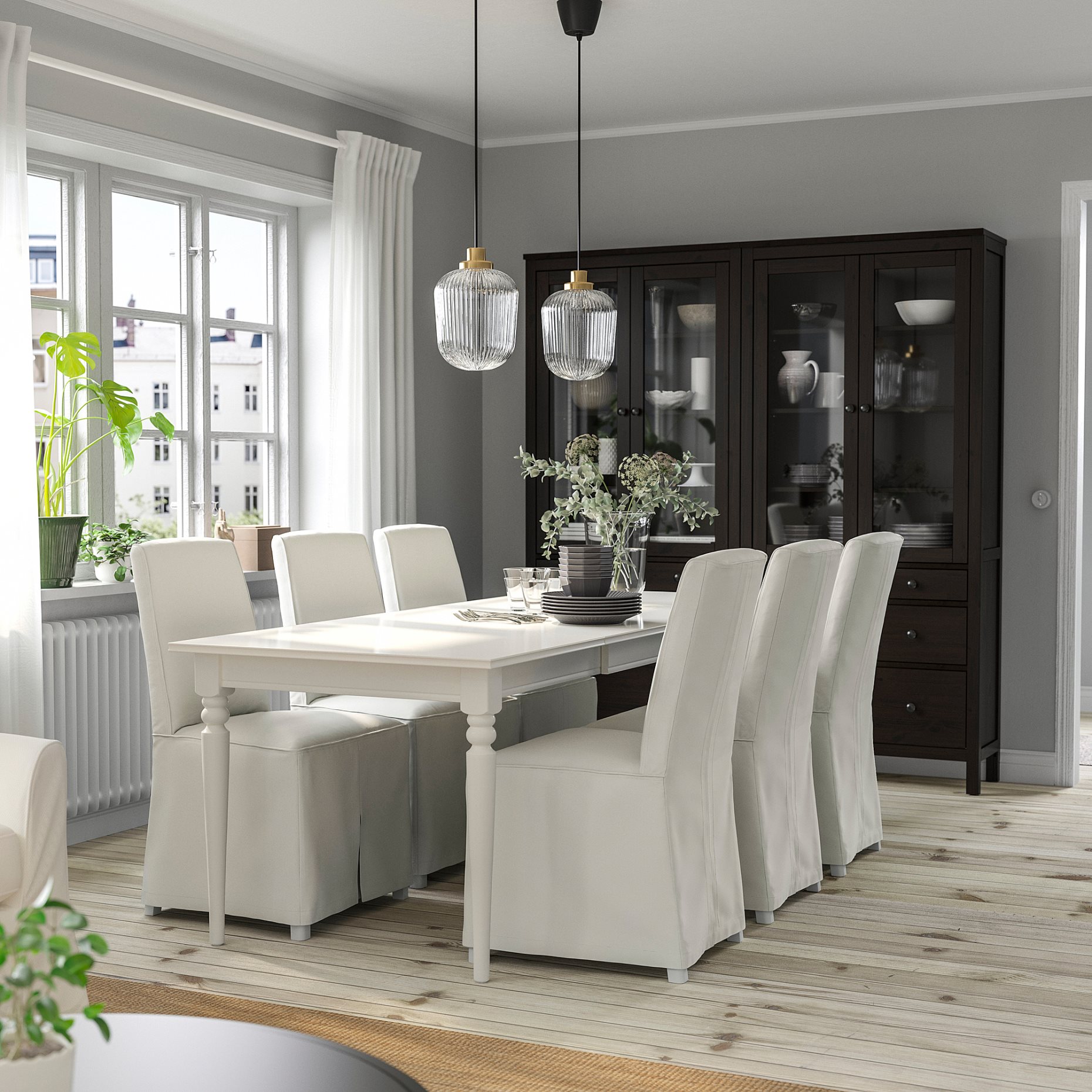 INGATORP/BERGMUND, τραπέζι και 4 καρέκλες, 155/215 cm, 794.080.20