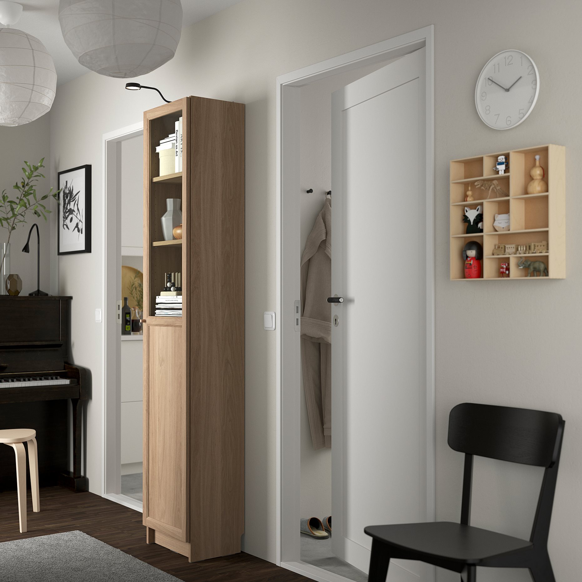 BILLY/OXBERG, bookcase with panel/glass door, 40x30x202 cm, 794.833.40